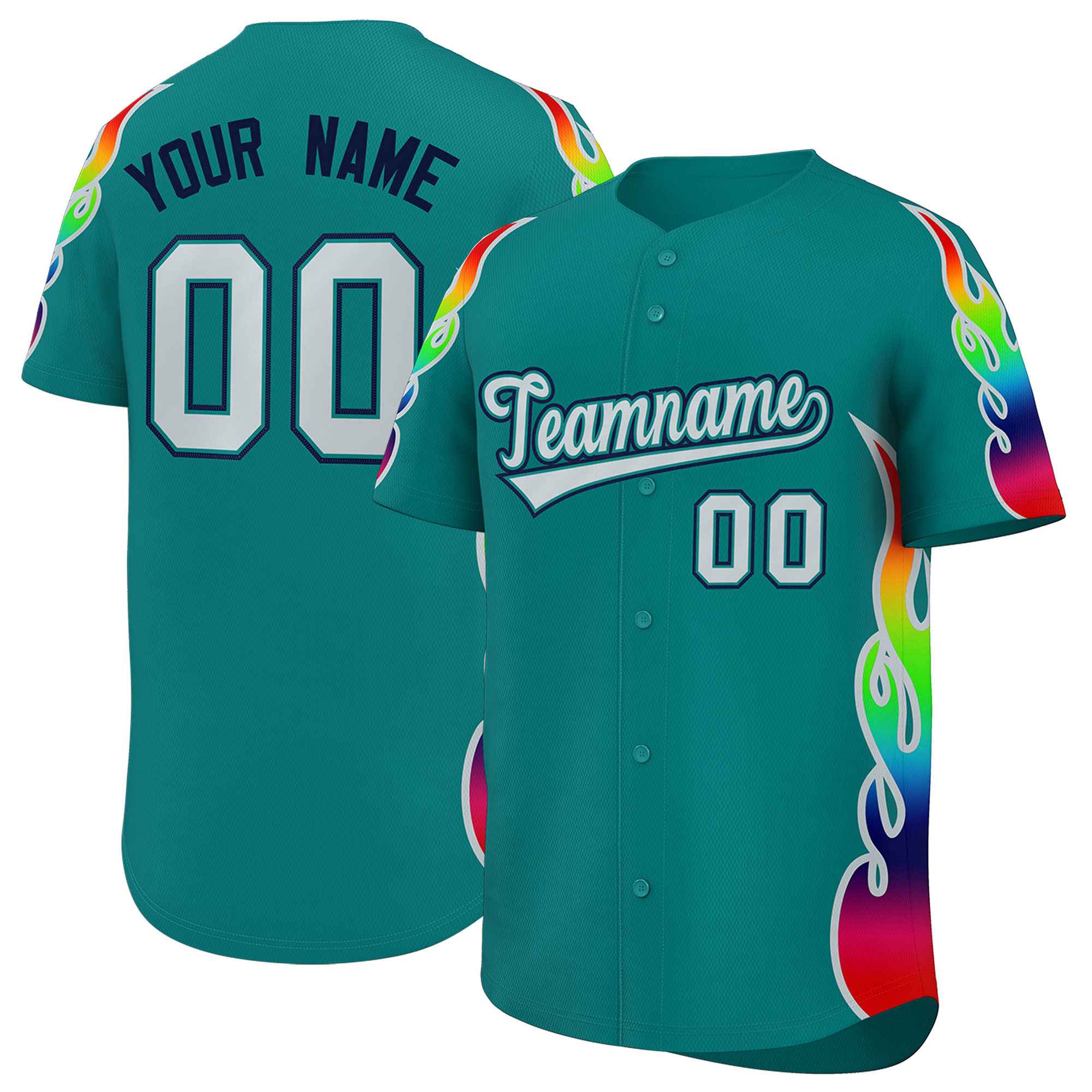Benutzerdefiniertes Graffiti-Muster, personalisierter mehrfarbiger Flammendruck, authentisches Baseball-Trikot