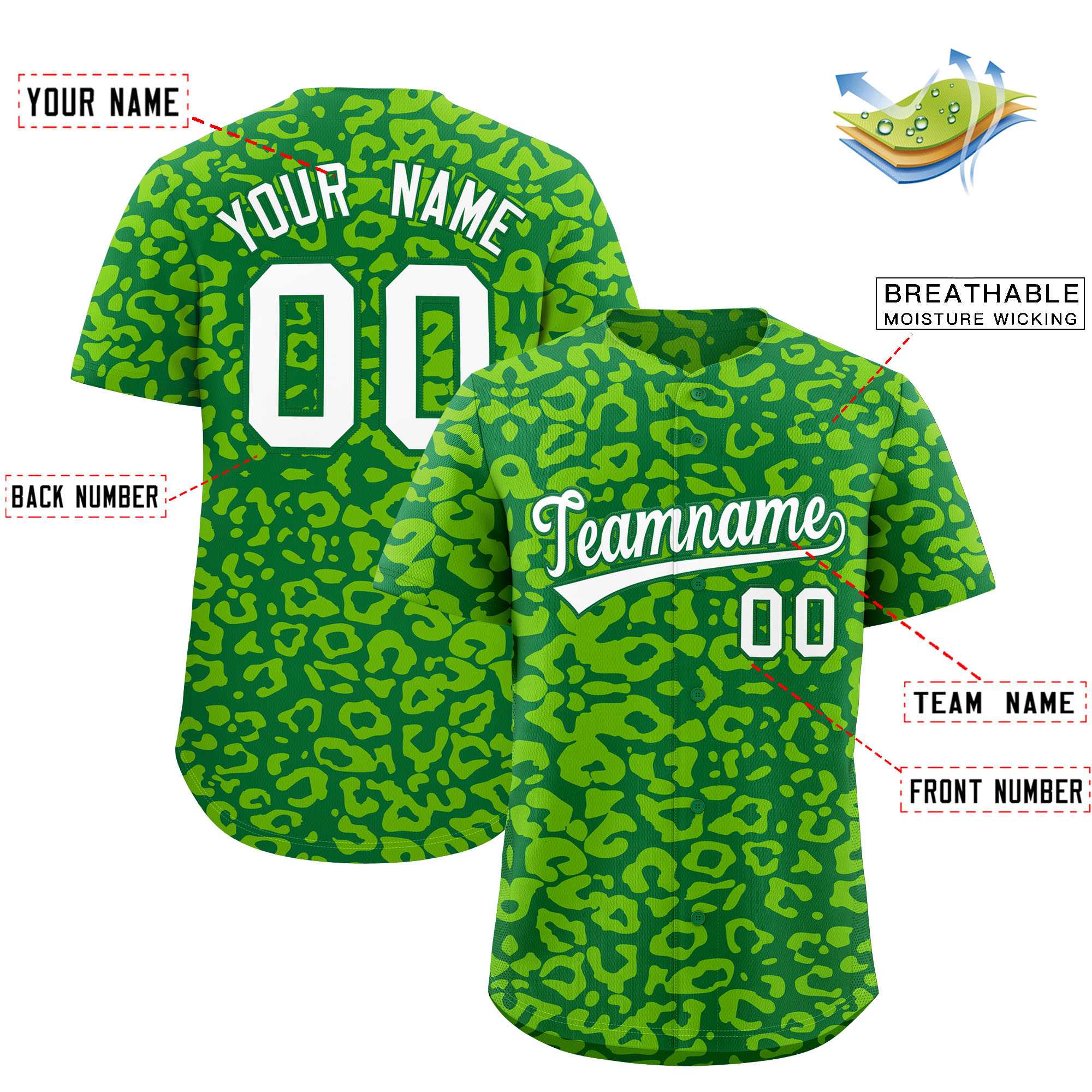 Authentisches Baseball-Trikot mit individuell gestaltetem Leopardenmuster