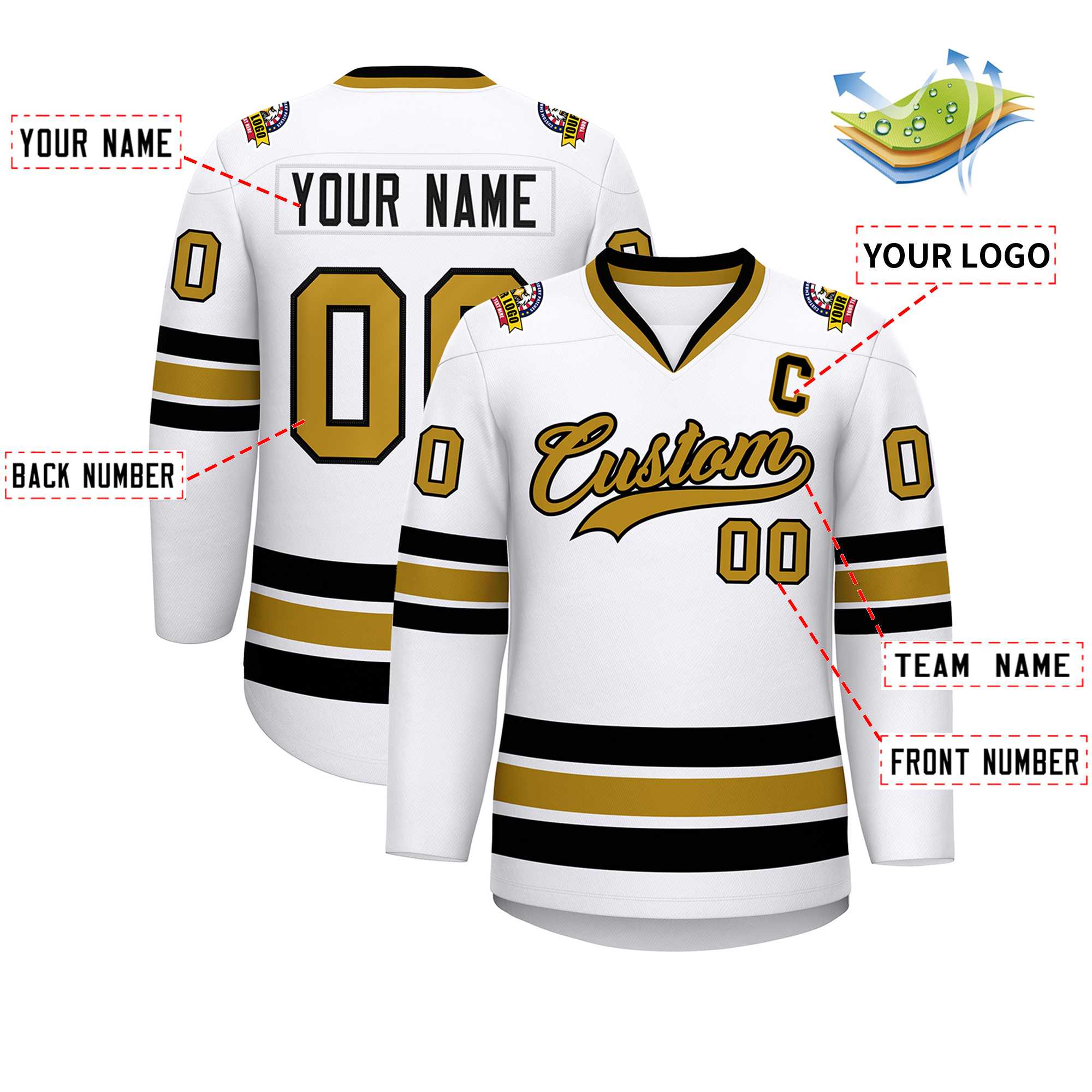 Custom Old Gold-Black Classic Style Hockey Jersey