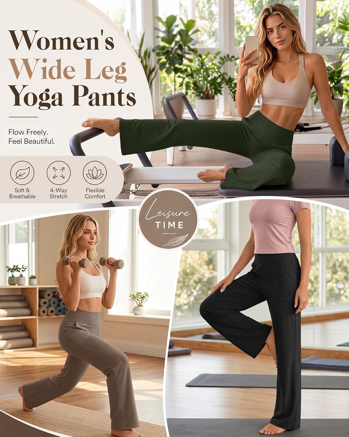 Women's Wide Leg Yoga Pants High Waist with Pockets