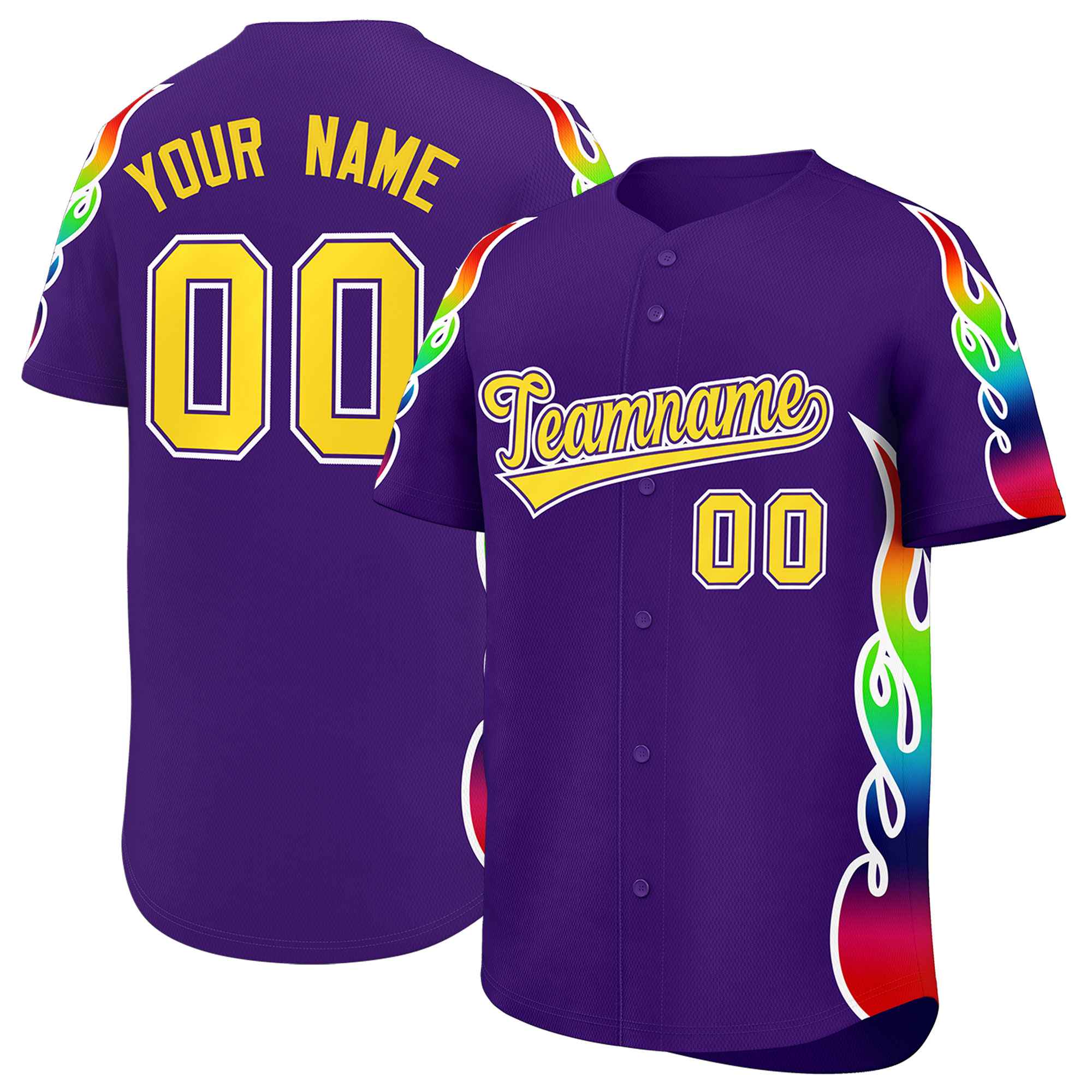 Benutzerdefiniertes Graffiti-Muster, personalisierter mehrfarbiger Flammendruck, authentisches Baseball-Trikot