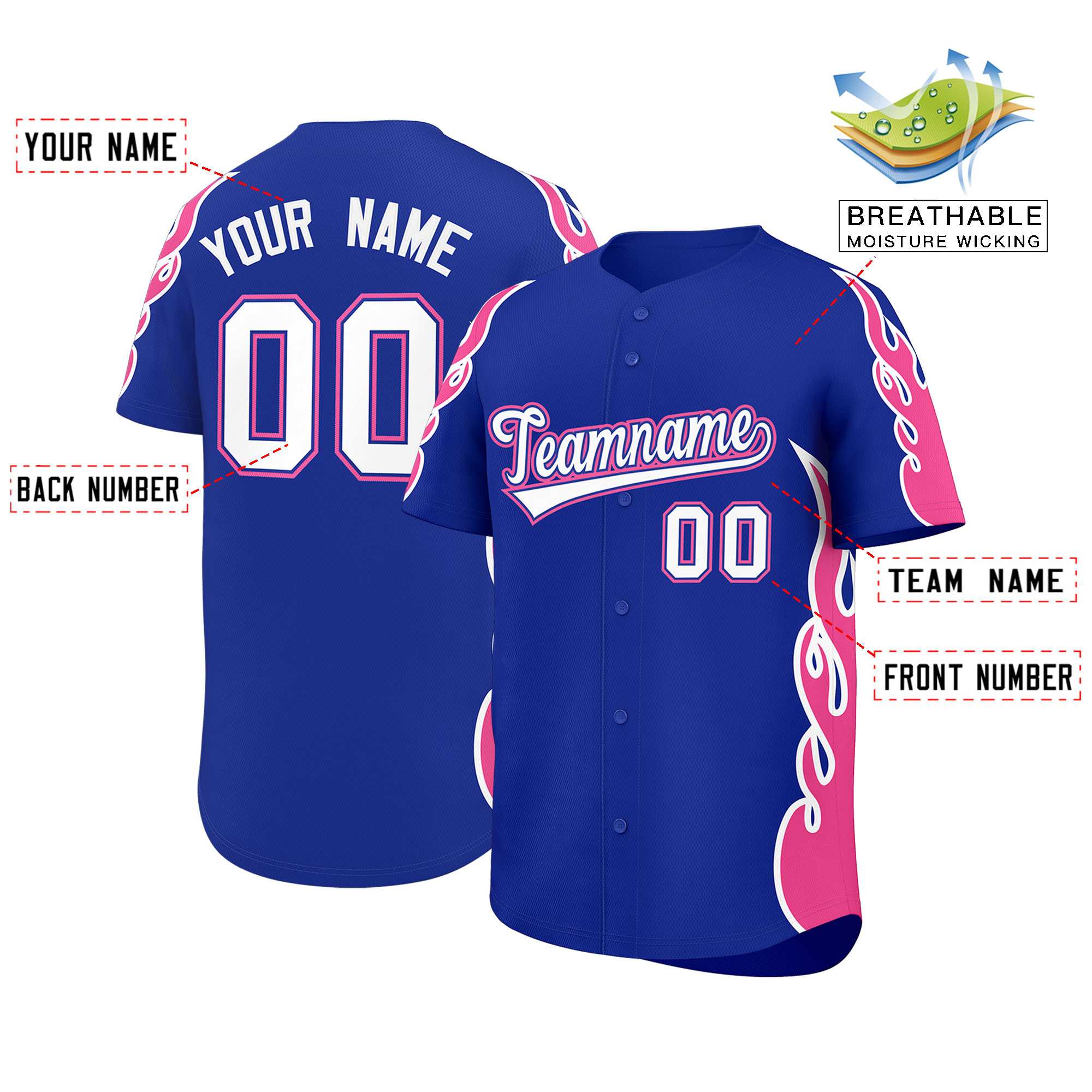 Benutzerdefiniertes Baseball-Trikot mit Seitenflammen-Umrissmuster für Sportuniformen