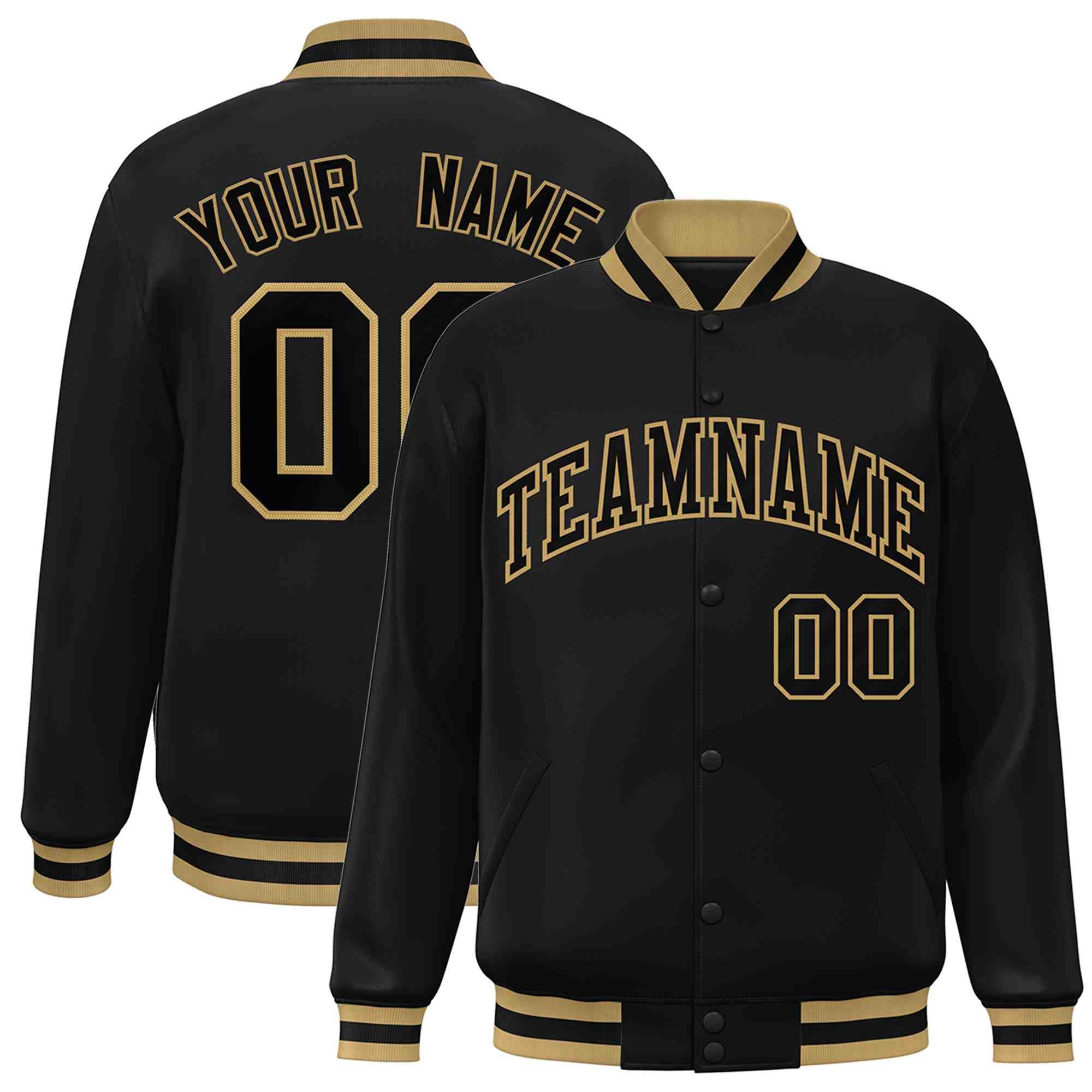 Custom Black-Old Gold Classic Style Varsity Full-Snap Letterman Jacket
