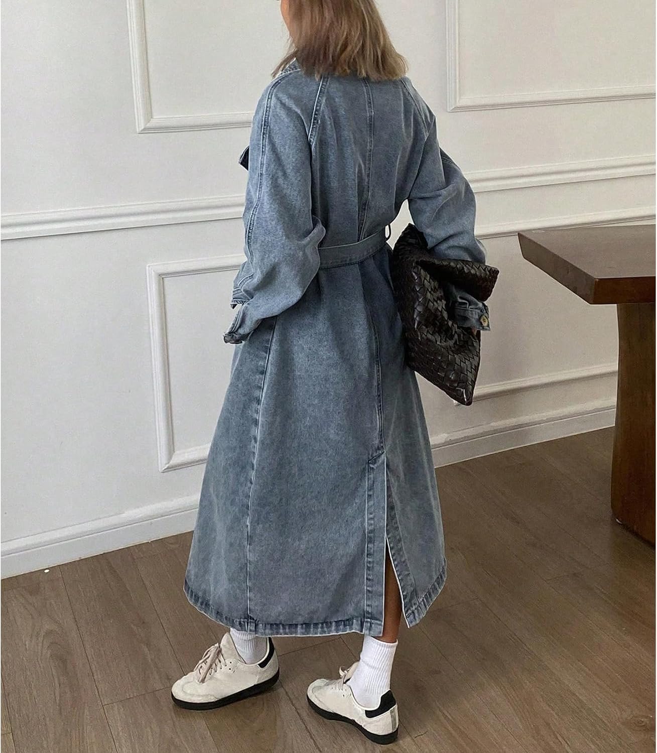 Women's Denim Trench Coat Long Sleeve Lapel Collar Double Breasted Belted Oversized Maxi Jean Jacket Duster Women's Denim Trench Coat Long Sleeve Lapel Collar Double Breasted Belted Oversized Maxi Jean Jacket Duster