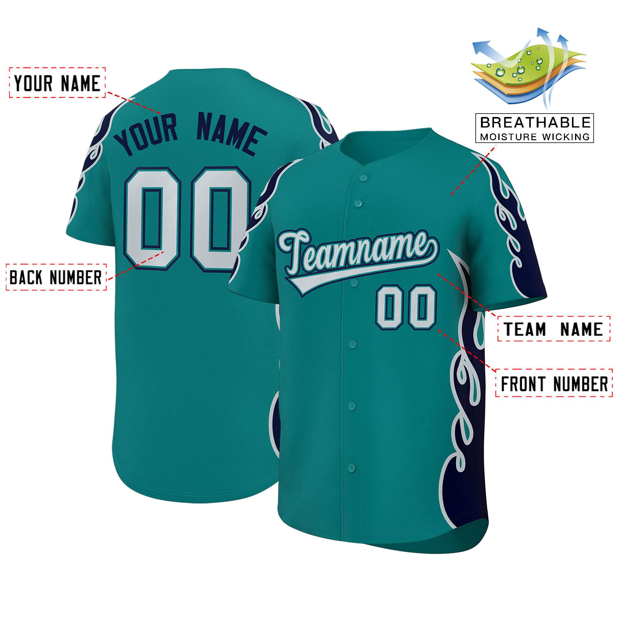 Benutzerdefiniertes Baseball-Trikot mit Seitenflammen-Umrissmuster für Sportuniformen