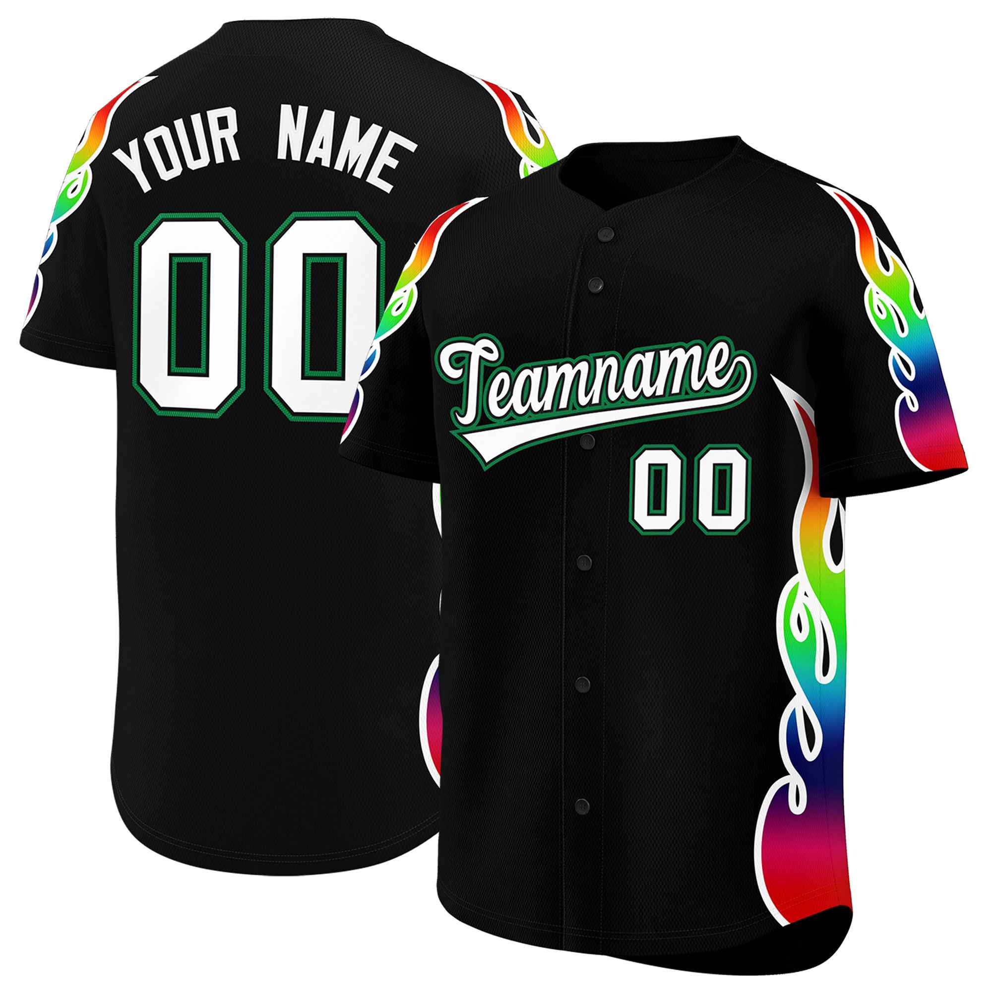 Benutzerdefiniertes Graffiti-Muster, personalisierter mehrfarbiger Flammendruck, authentisches Baseball-Trikot