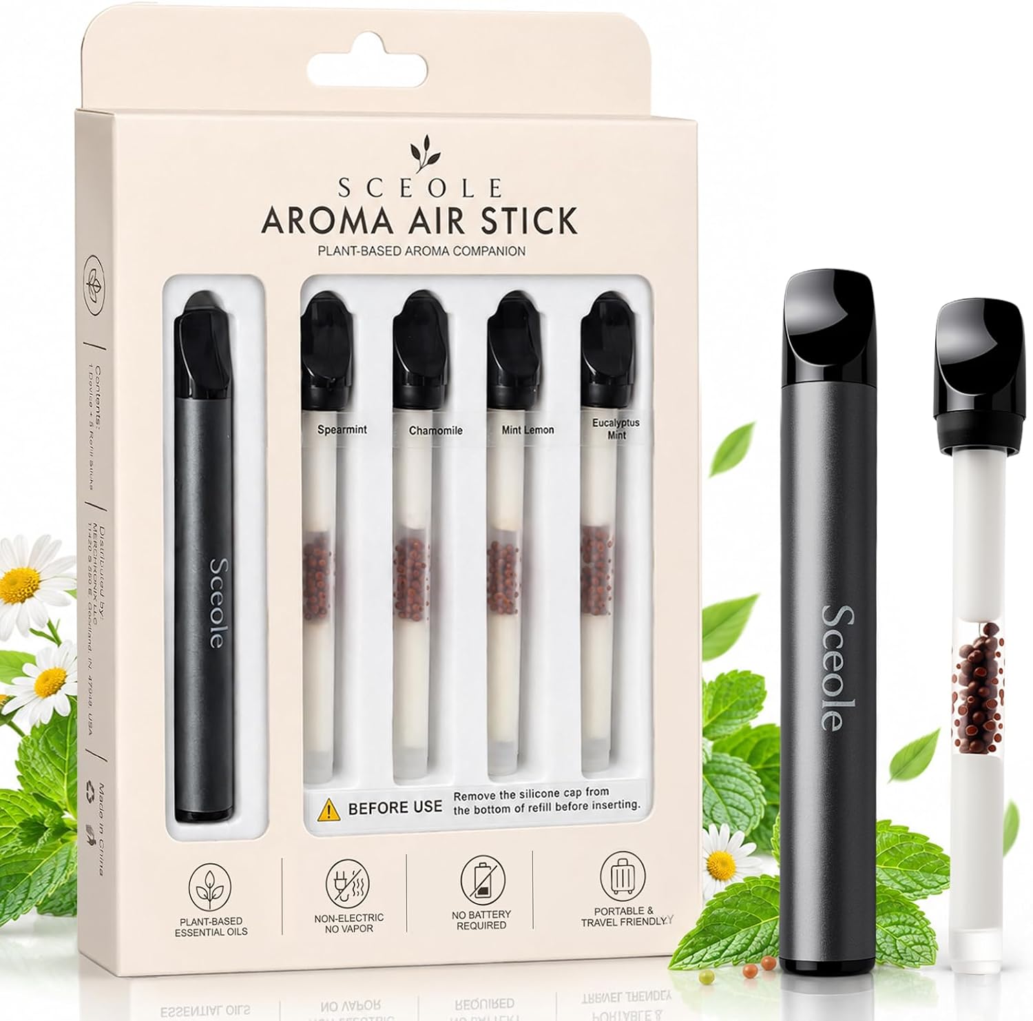 Natural Botanical Aroma Stick with 5 Plant-Based Refill Cores