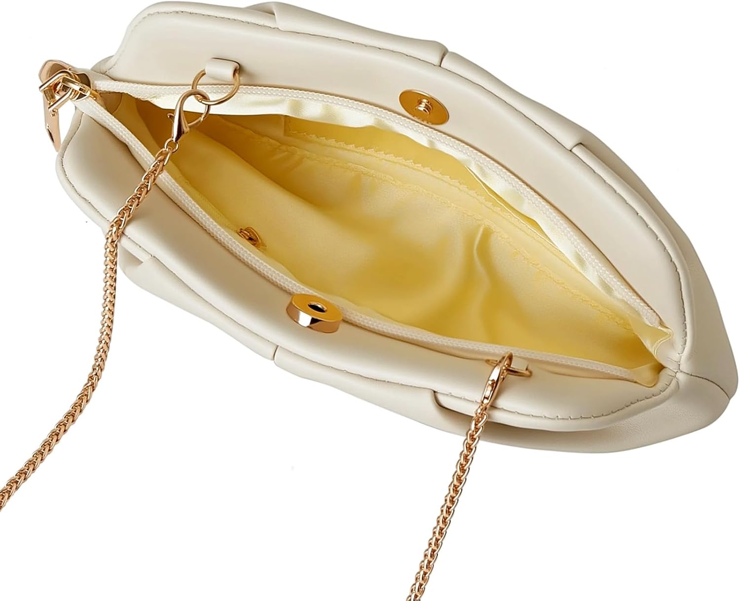 Women's Ruched Clutch Purse PU Leather Evening Bag Cream