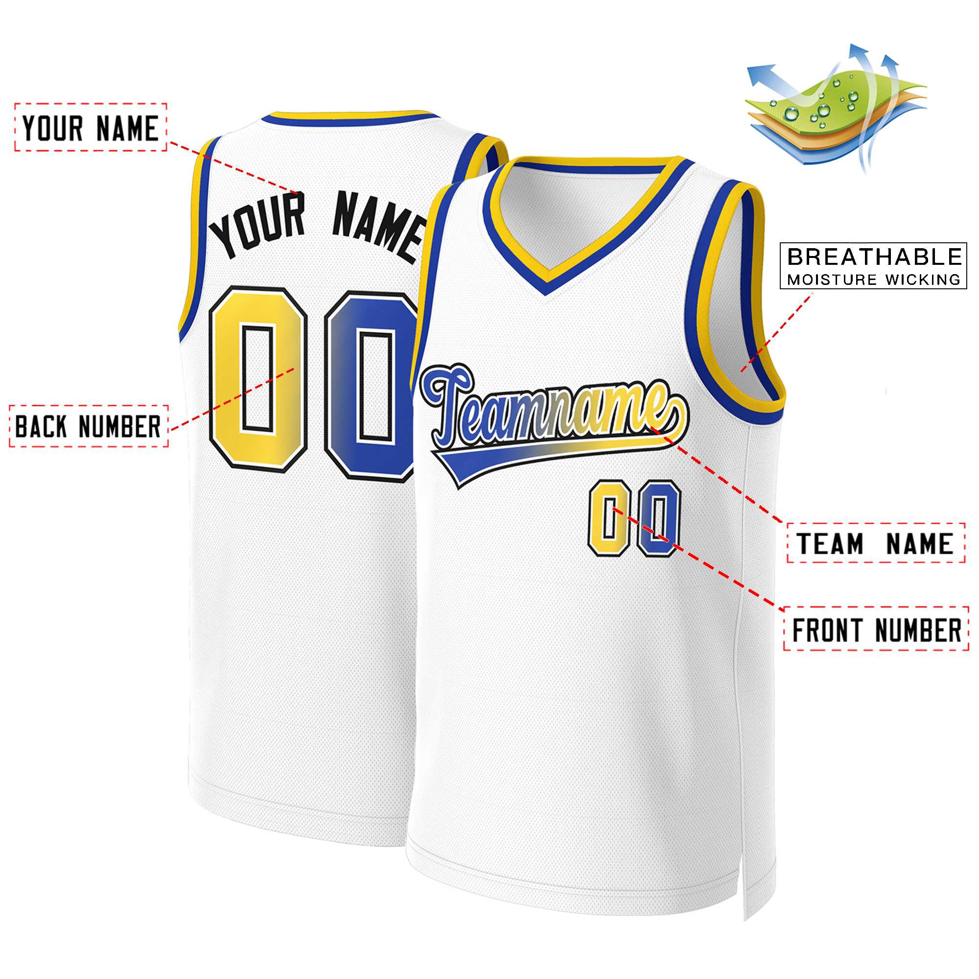 Benutzerdefiniertes Basketballtrikot mit klassischem Farbverlauf und modischen Oberteilen