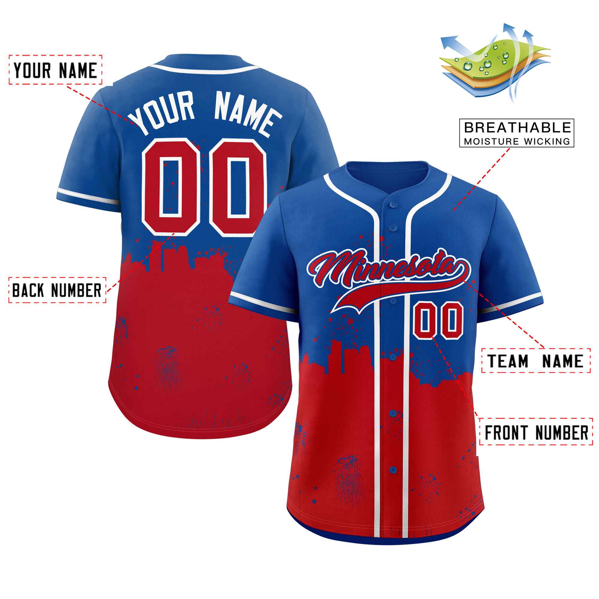 Benutzerdefinierte Royal Red personalisierte authentische Minnesota City Nightscape Baseball Jersey Benutzerdefinierte Royal Red personalisierte authentische Minnesota City Nightscape Baseball Jersey