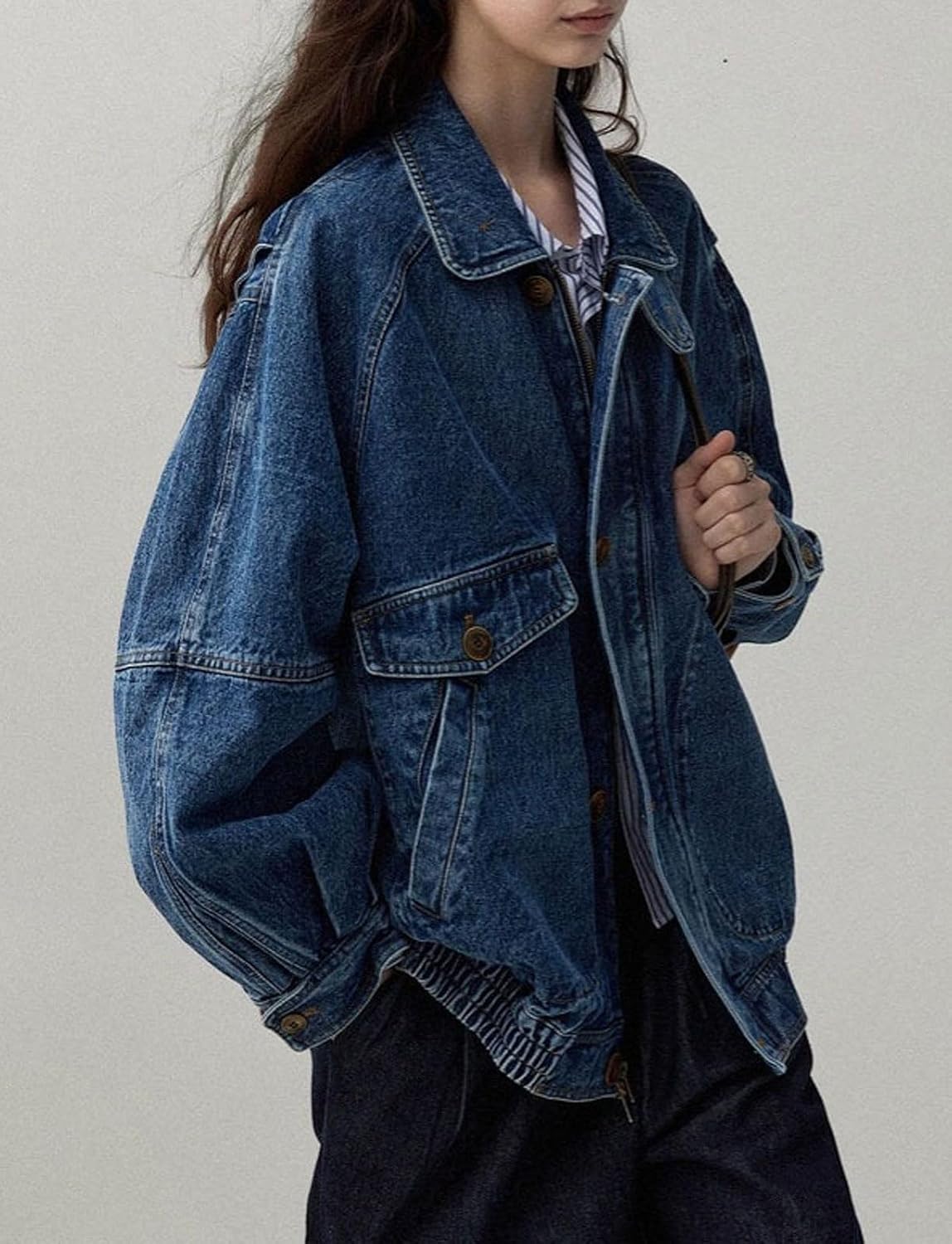 Women Oversized Jean Jacket Zip Up Denim Trucker Boyfriend Pilot Coat Y2k Baggy Jackets Fall Outwear