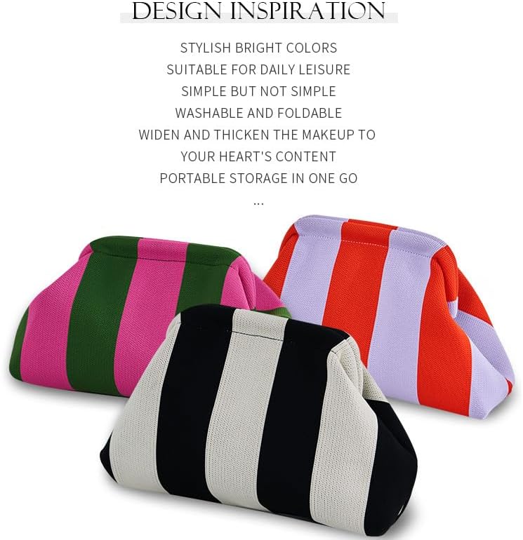 Women's Striped Knit Clutch Colorful Dumpling Purse Evening Bag Women's Striped Knit Clutch Colorful Dumpling Purse Evening Bag