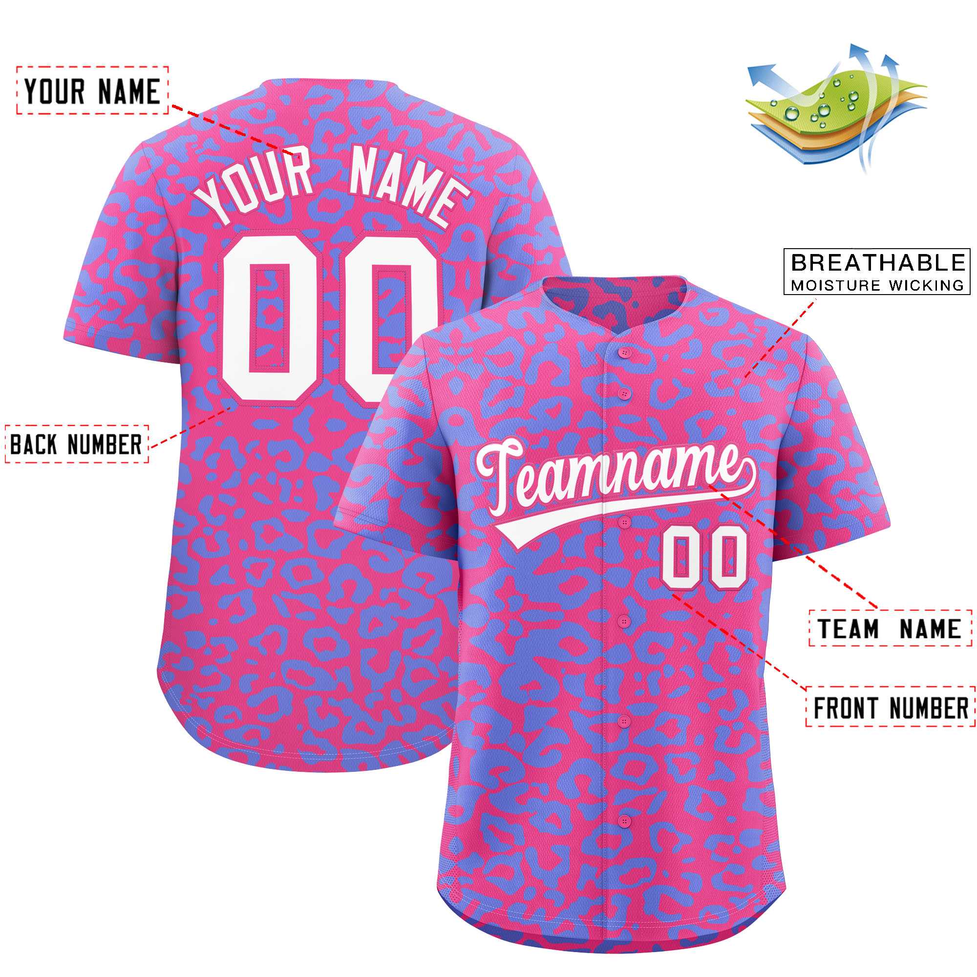 Authentisches Baseball-Trikot mit individuell gestaltetem Leopardenmuster