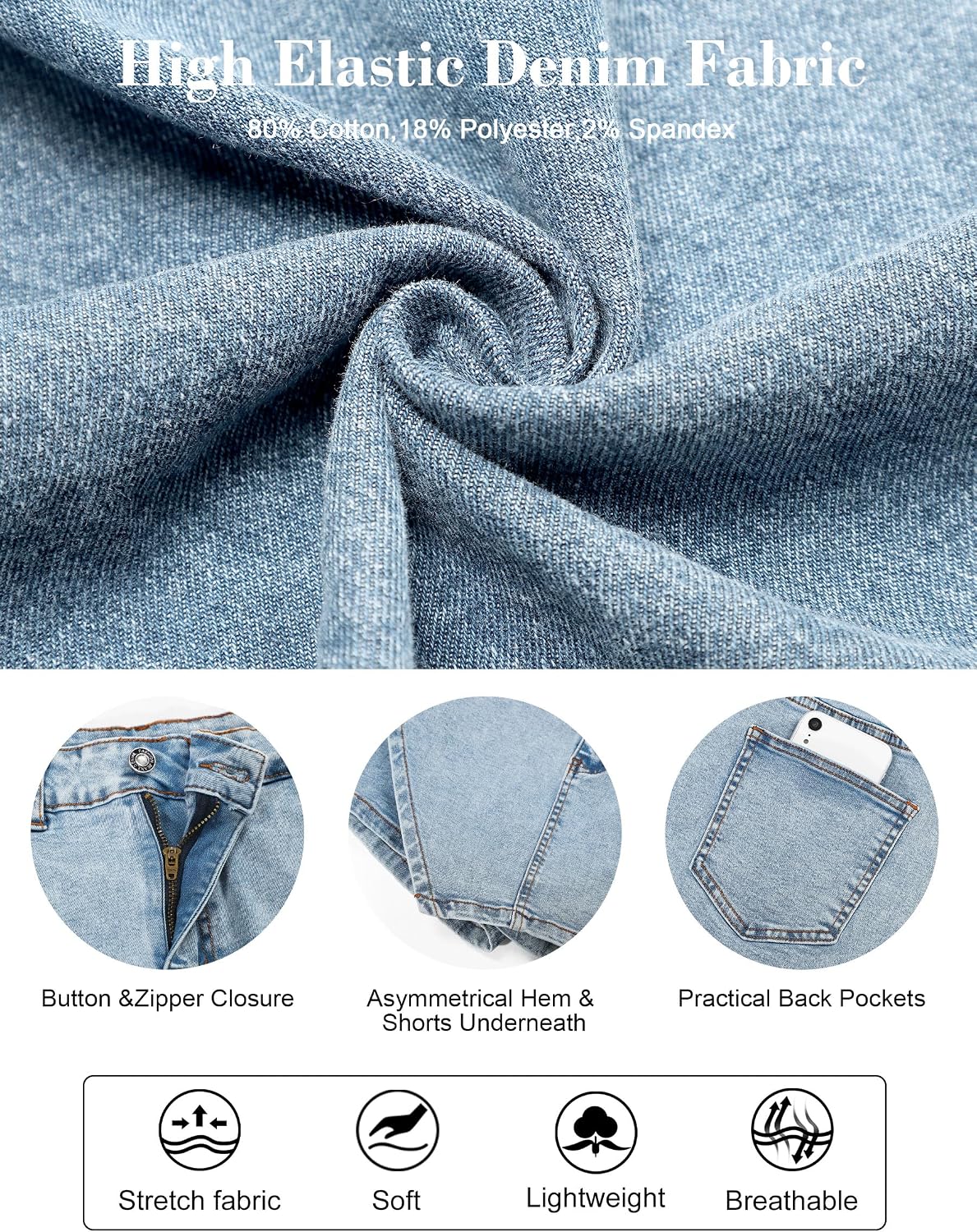 Women's Faux Wrap High Waisted Denim Skort Blue