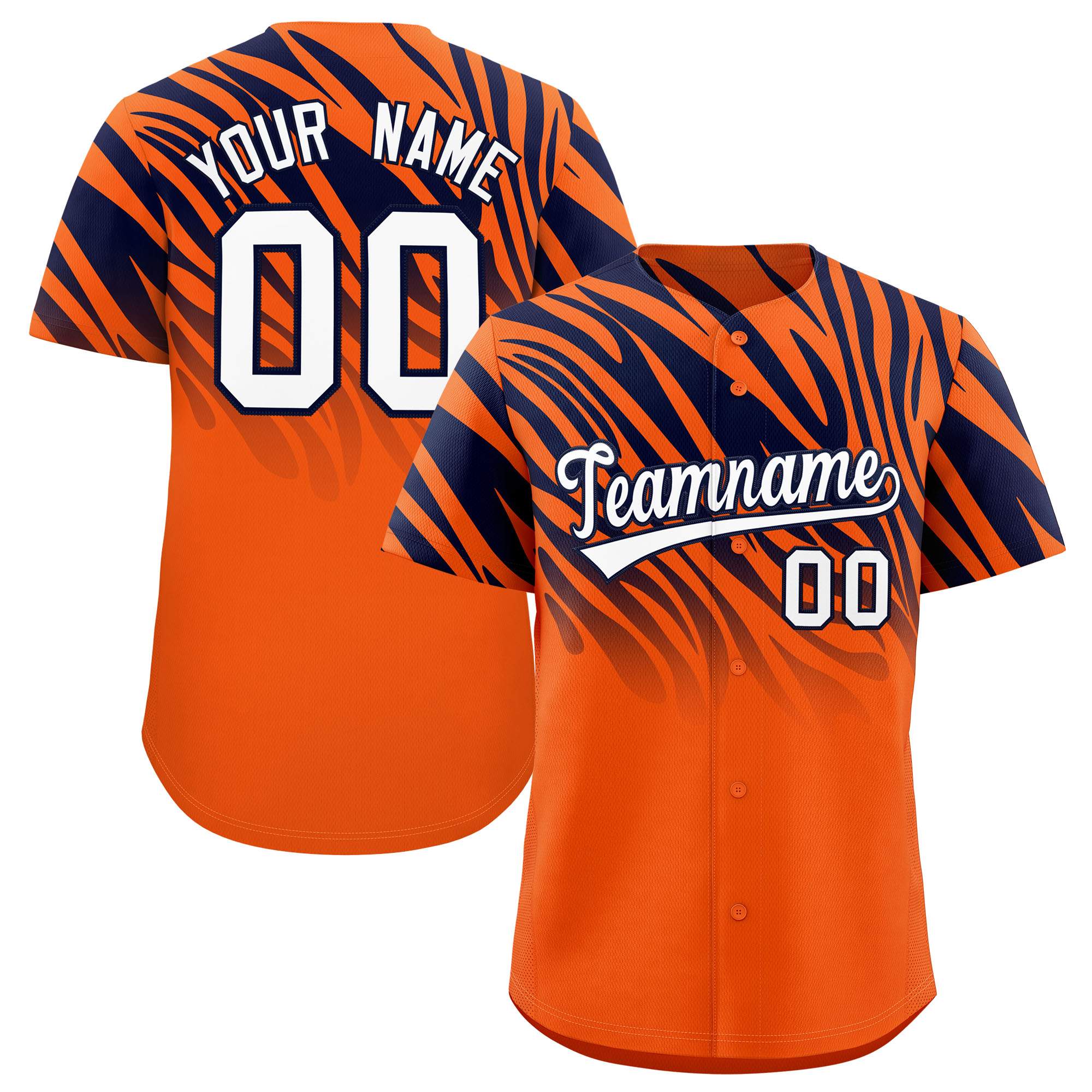 Benutzerdefiniertes Marine-Orange-Tiger-Streifen-Steigungs-Tierdruck-personalisiertes Team-Hemd-Baseball-Jersey