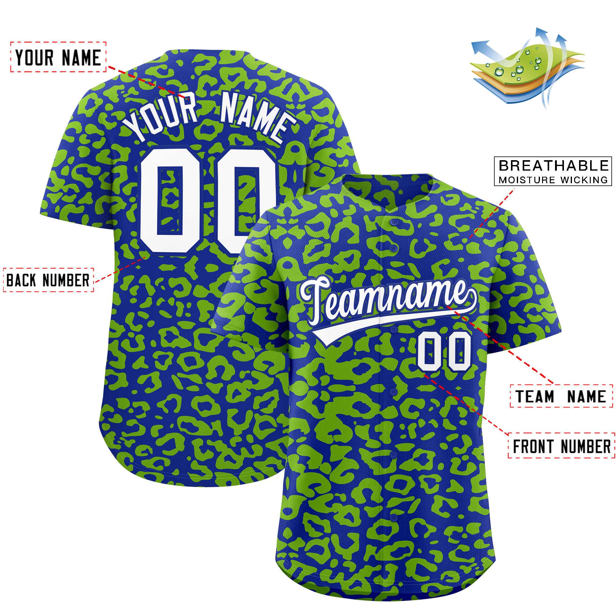 Authentisches Baseball-Trikot mit individuell gestaltetem Leopardenmuster