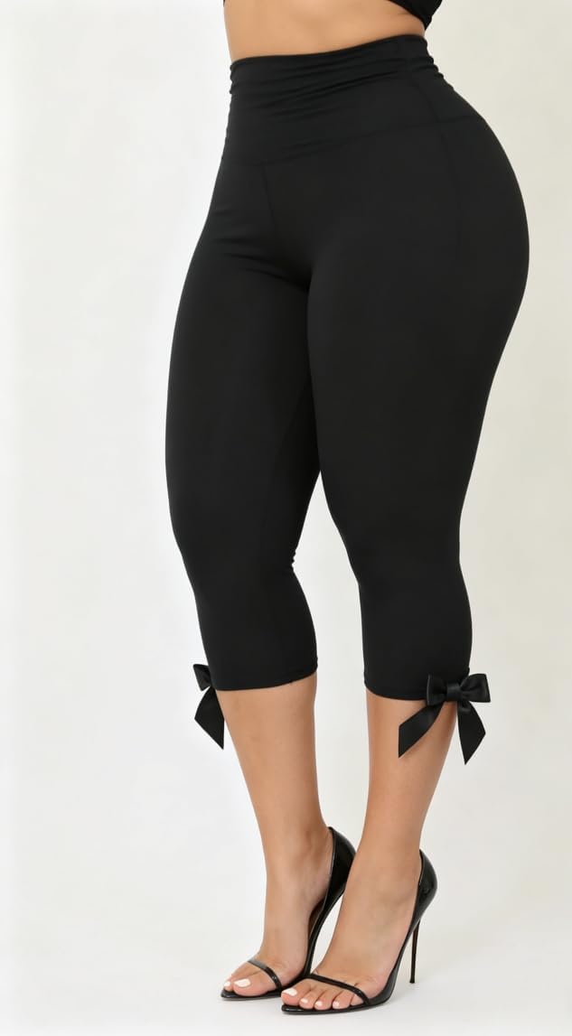Women's Bow Tie Capri Leggings, Slim Fit (Black) Women's Bow Tie Capri Leggings, Slim Fit (Black)