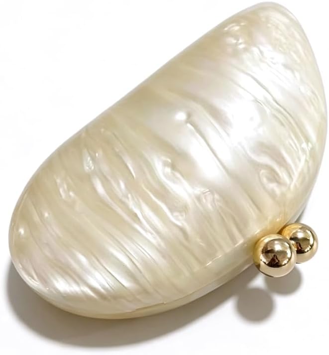 Women's Acrylic Shell Clutch Evening Bag with Gold Chain