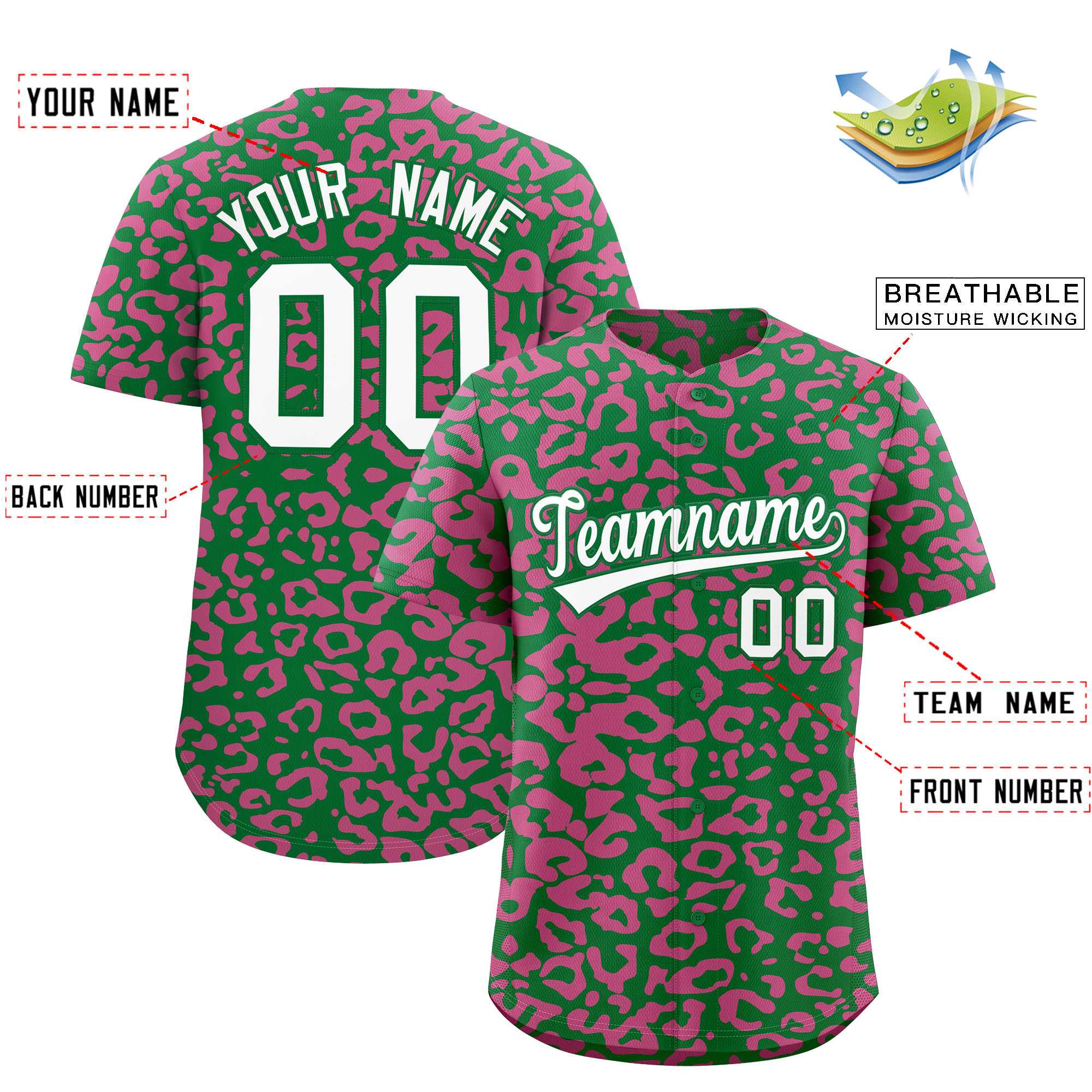 Authentisches Baseball-Trikot mit individuell gestaltetem Leopardenmuster