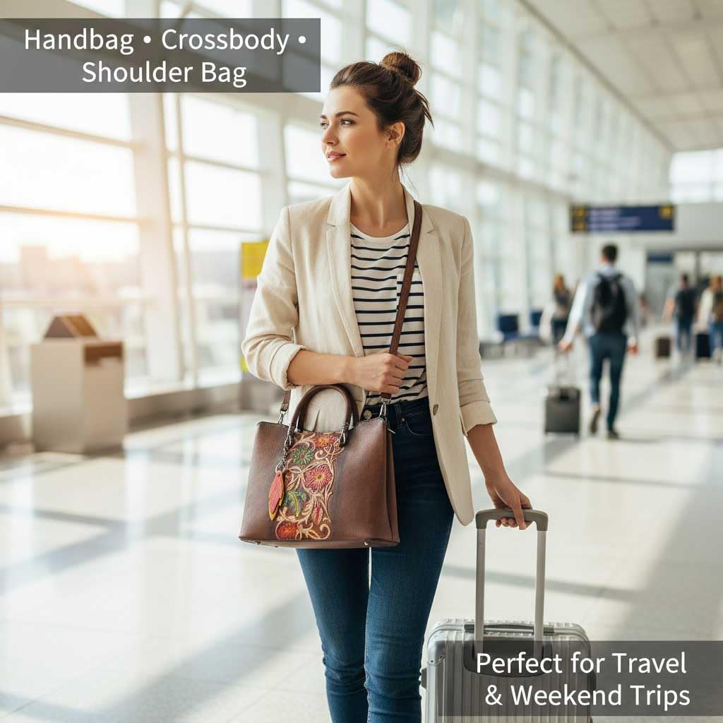 Women's Floral Tooled Leather Top Handle Tote Bag Brown Women's Floral Tooled Leather Top Handle Tote Bag Brown