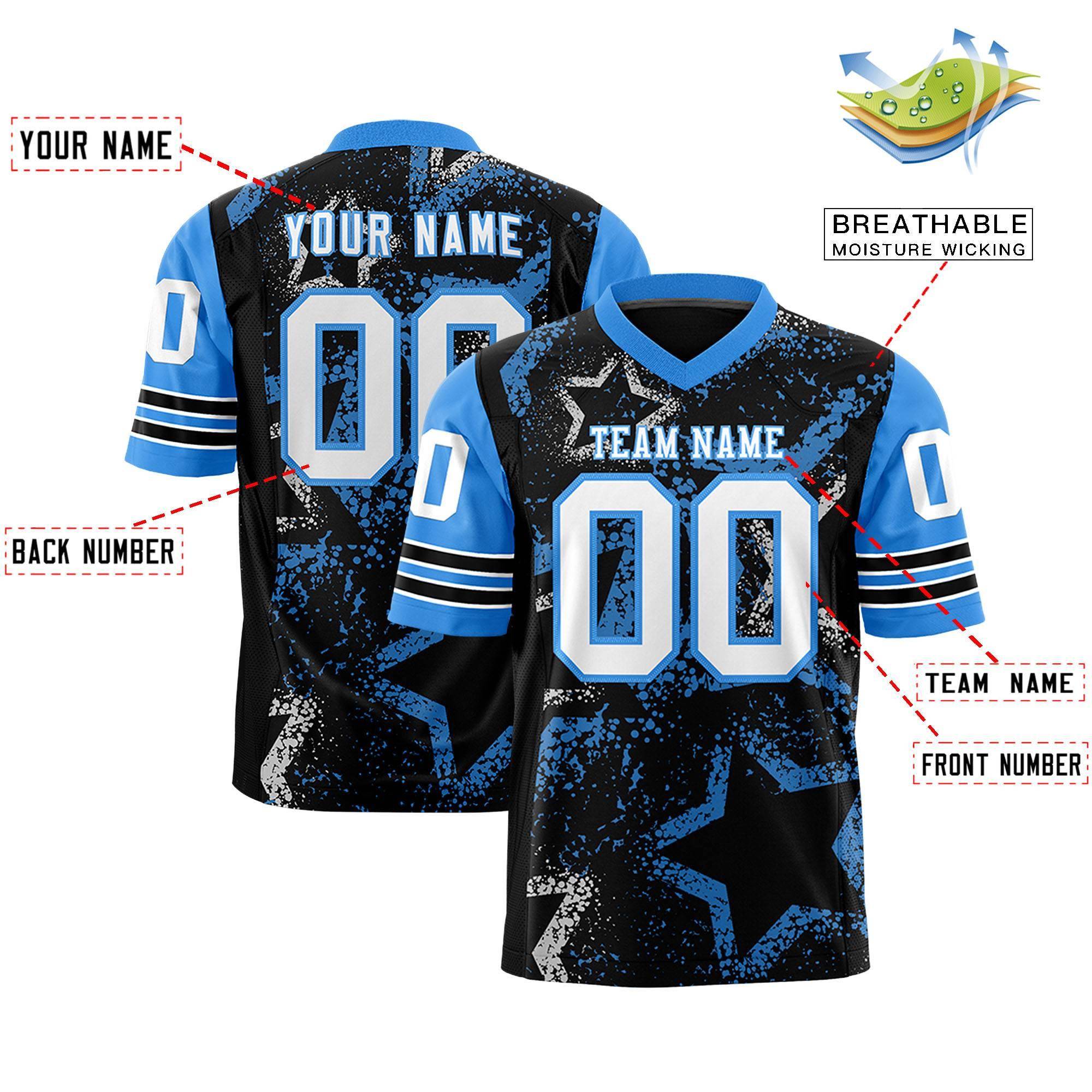 Benutzerdefiniertes puderblau-weißes personalisiertes Sternmuster-Design, authentisches Fußballtrikot