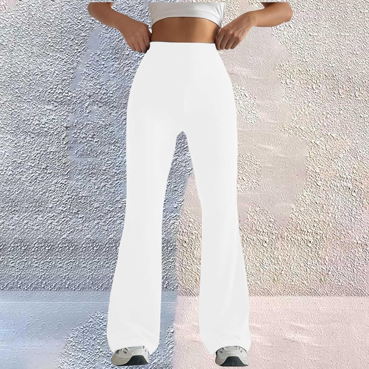 Womens Stretch High Waist Leggings Regular Fitted Solid Flared Pants Active Workout Yoga Seamless