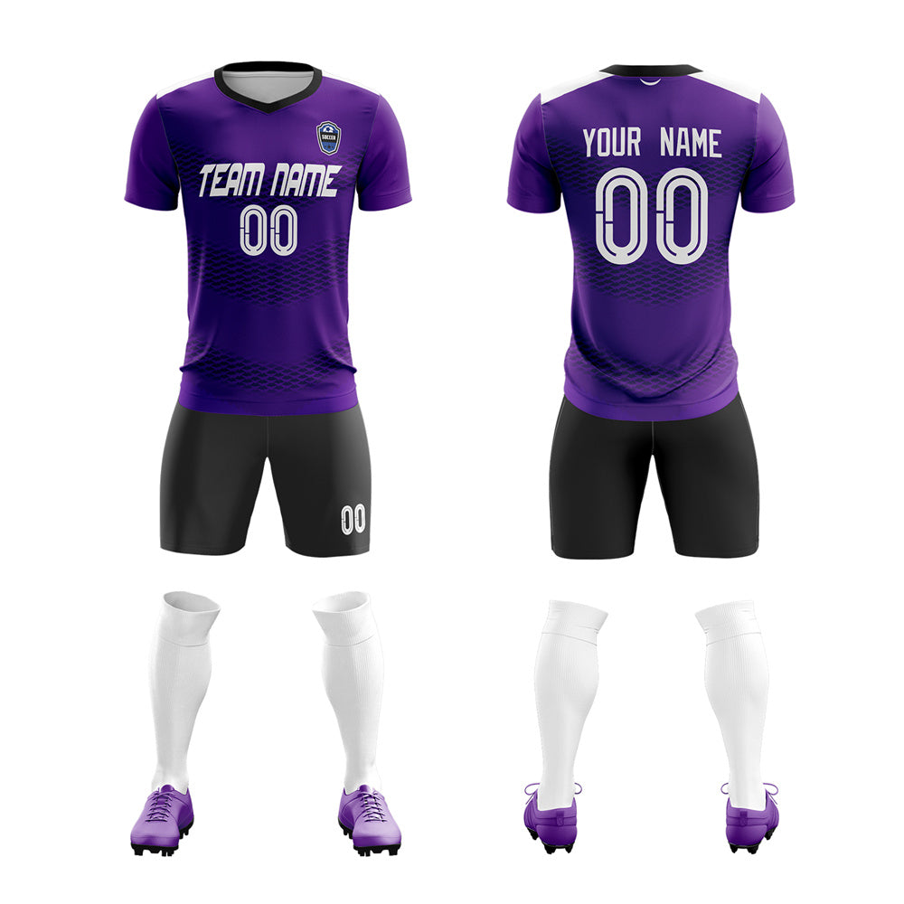 Benutzerdefinierte lila schwarz-weiß atmungsaktive Fußball-Sets-Trikot