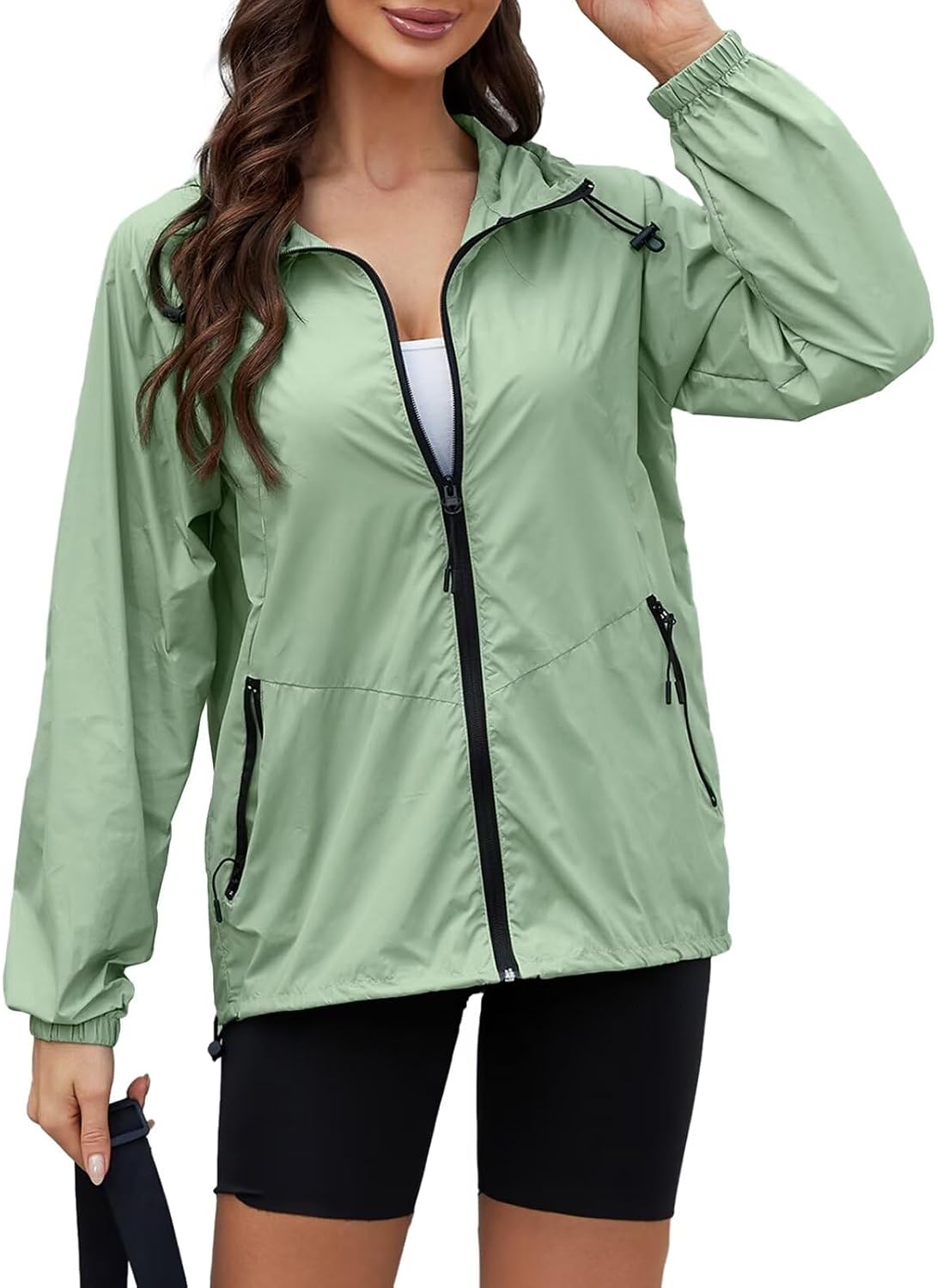 Women's Lightweight Packable Rain Jacket Hooded Sage Green