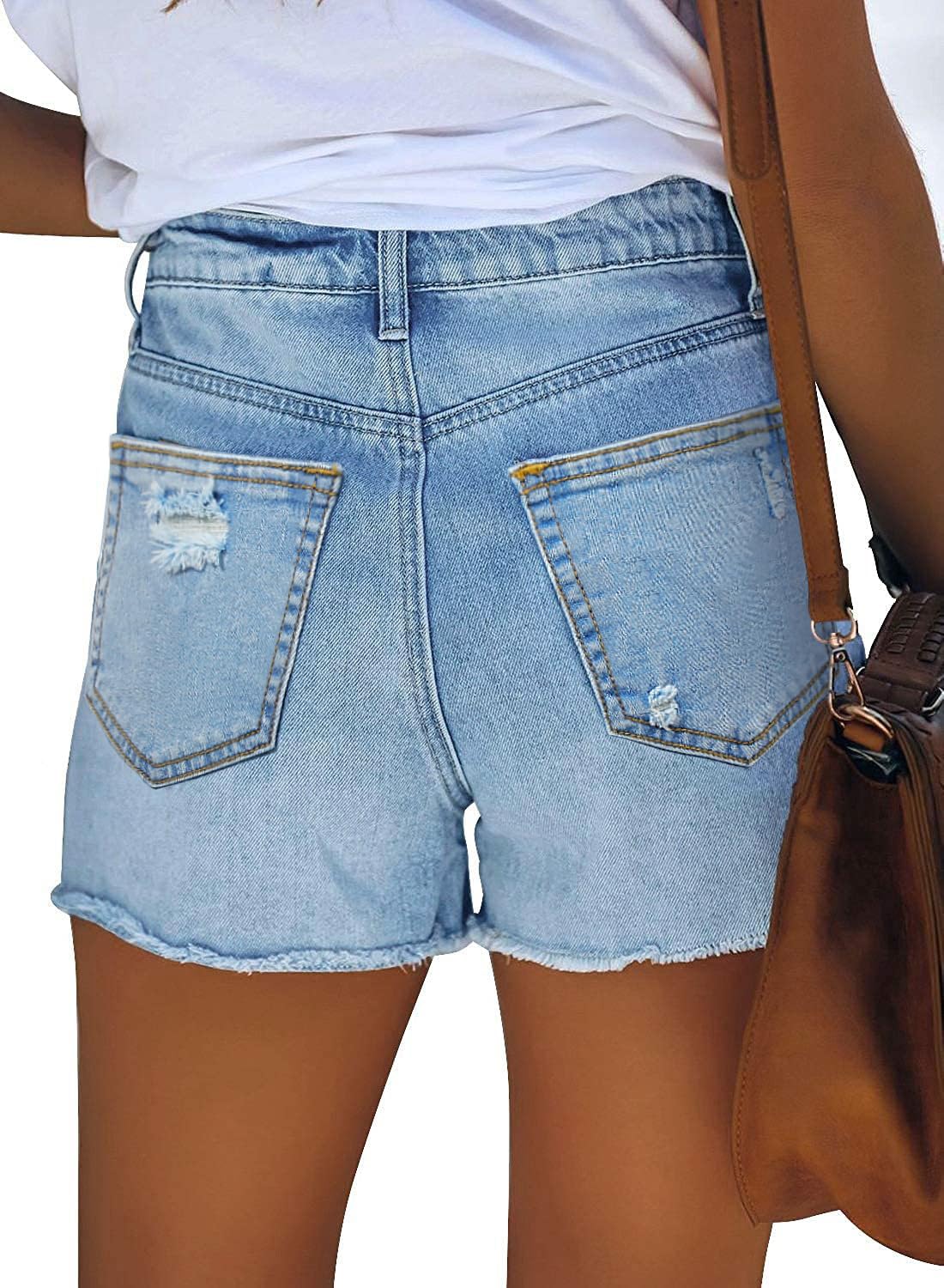 Women's High Waisted Ripped Raw Hem Jean Shorts