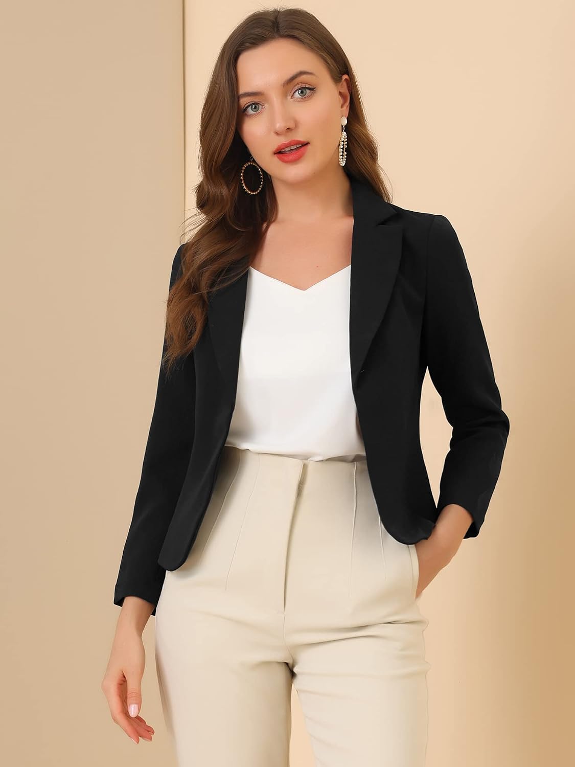 Women's Dressy Blazer Open Front Office Work Business Crop Suit Blazers