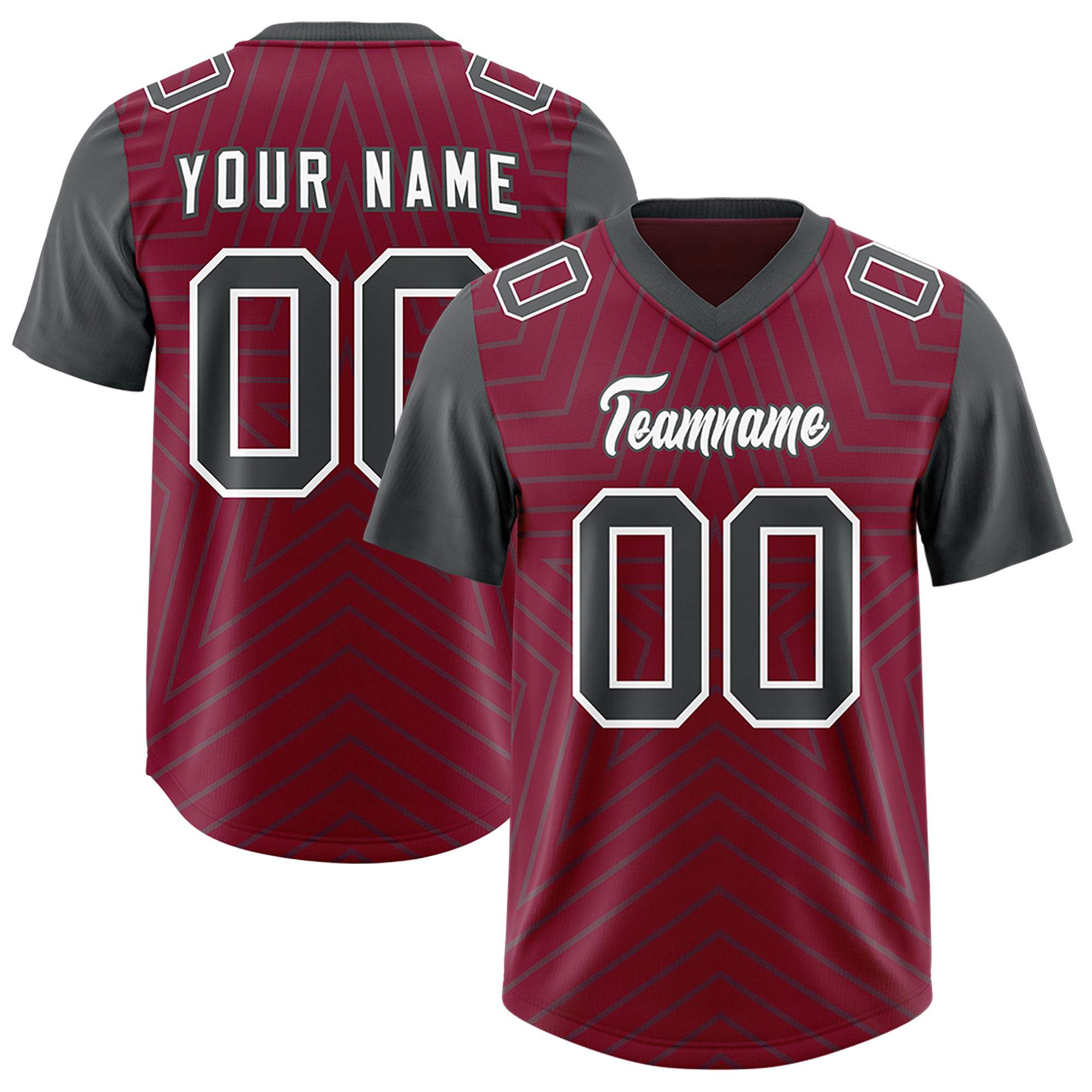 Benutzerdefiniertes Cardinal Dark Grey personalisiertes Sternmuster mit Raglanärmeln, authentisches Fußballtrikot