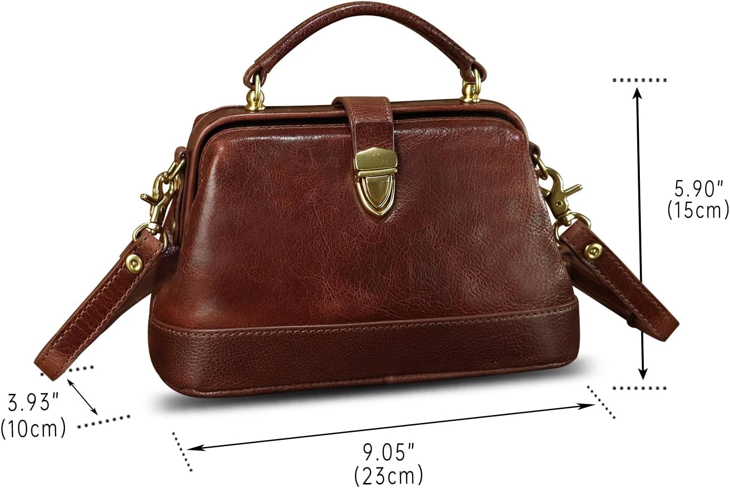 Women's Vintage Genuine Leather Kiss Lock Doctor Bag Brown Women's Vintage Genuine Leather Kiss Lock Doctor Bag Brown