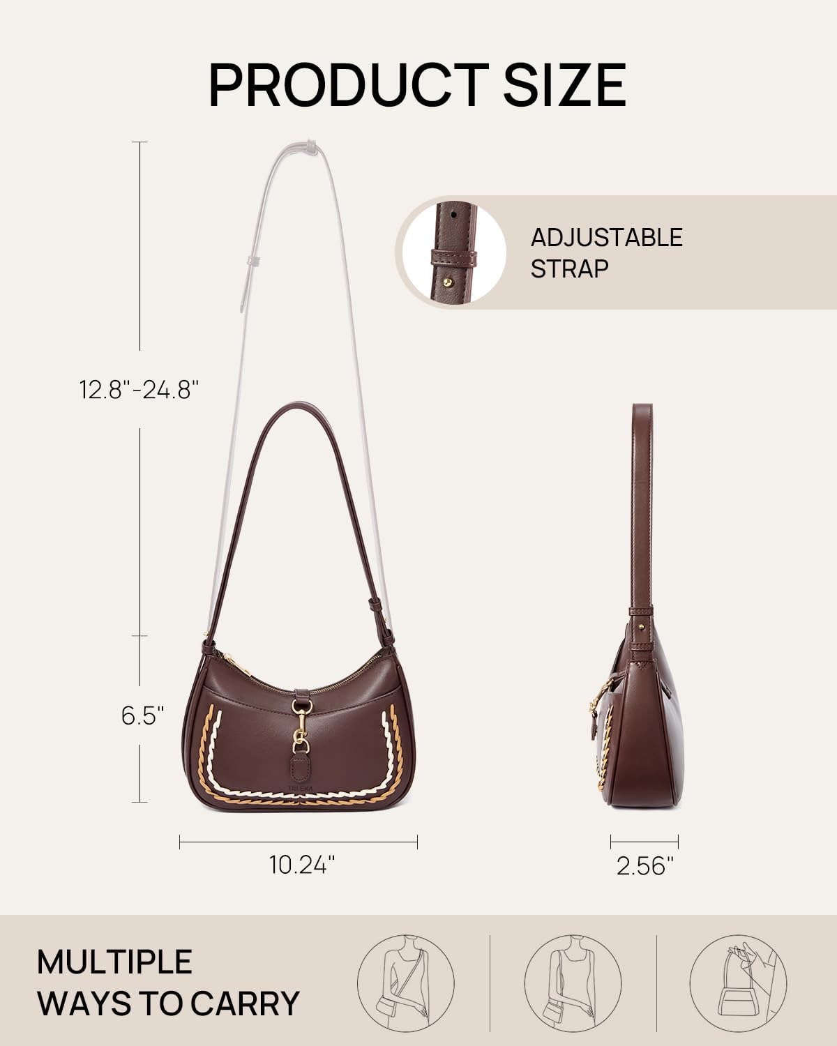 Women's Braided Trim Shoulder Bag with Gold Ring Clasp