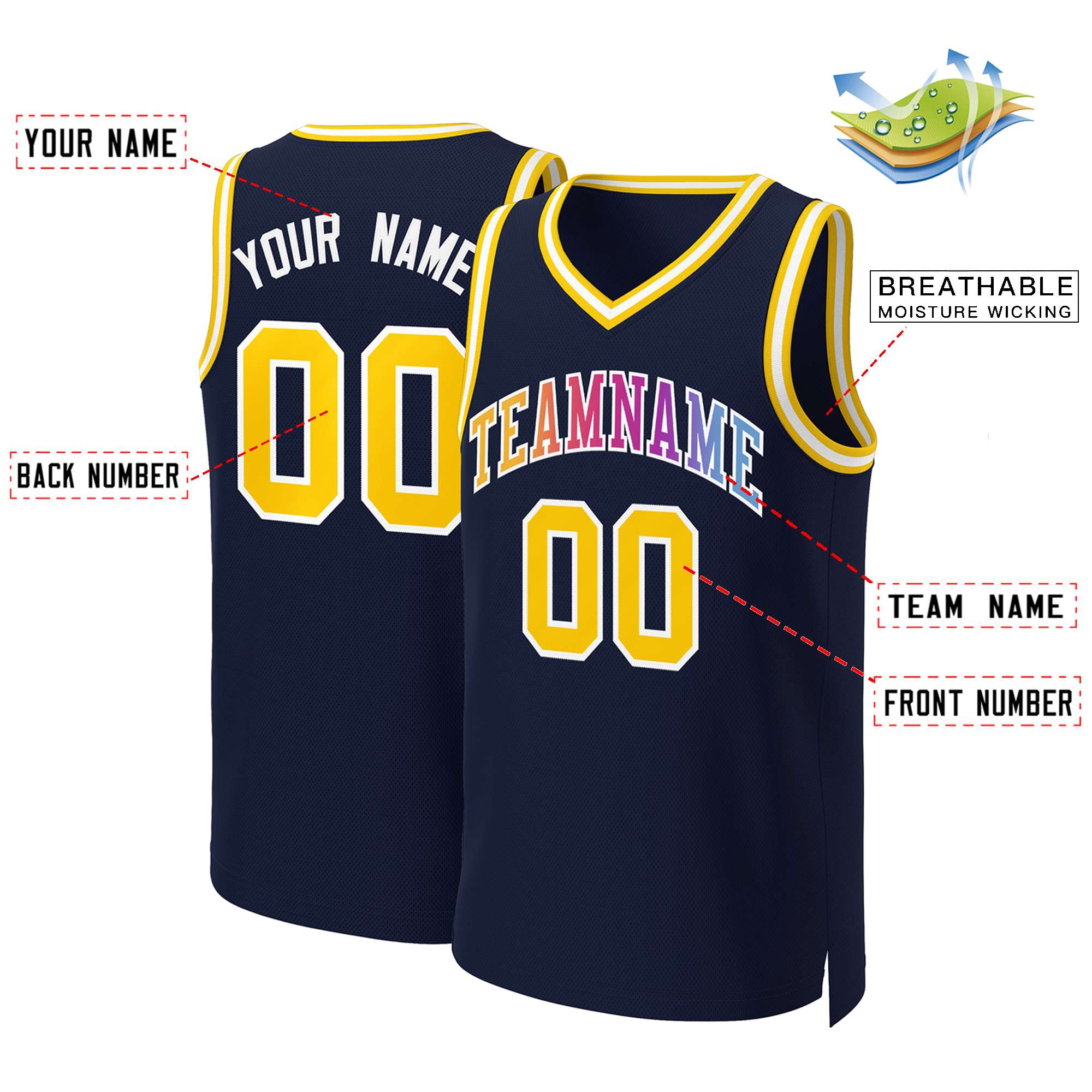 Benutzerdefiniertes Basketballtrikot mit klassischem Farbverlauf und modischen Oberteilen