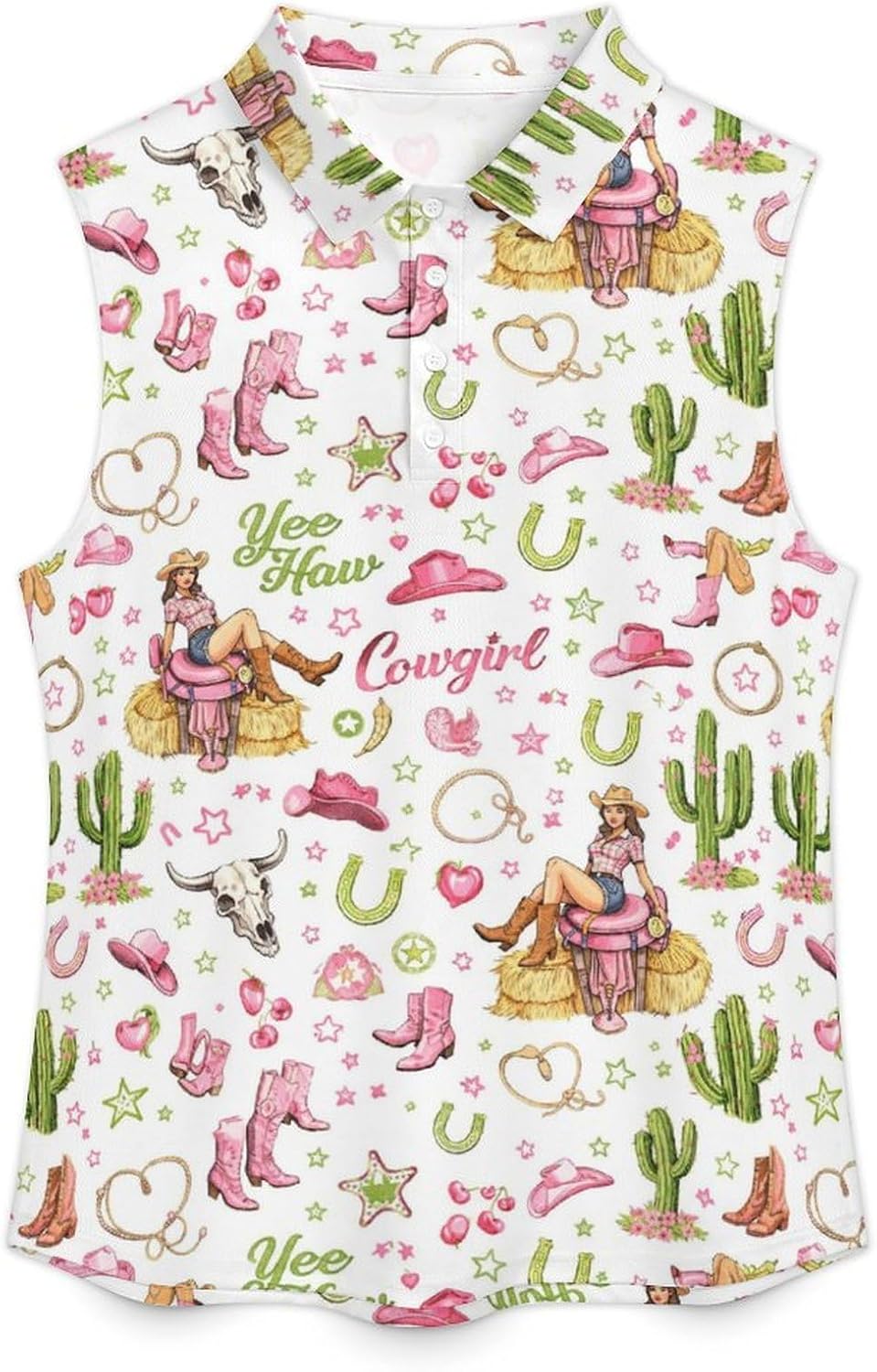 Women's Sleeveless Golf Polo Tank Cowgirl Print UPF 50