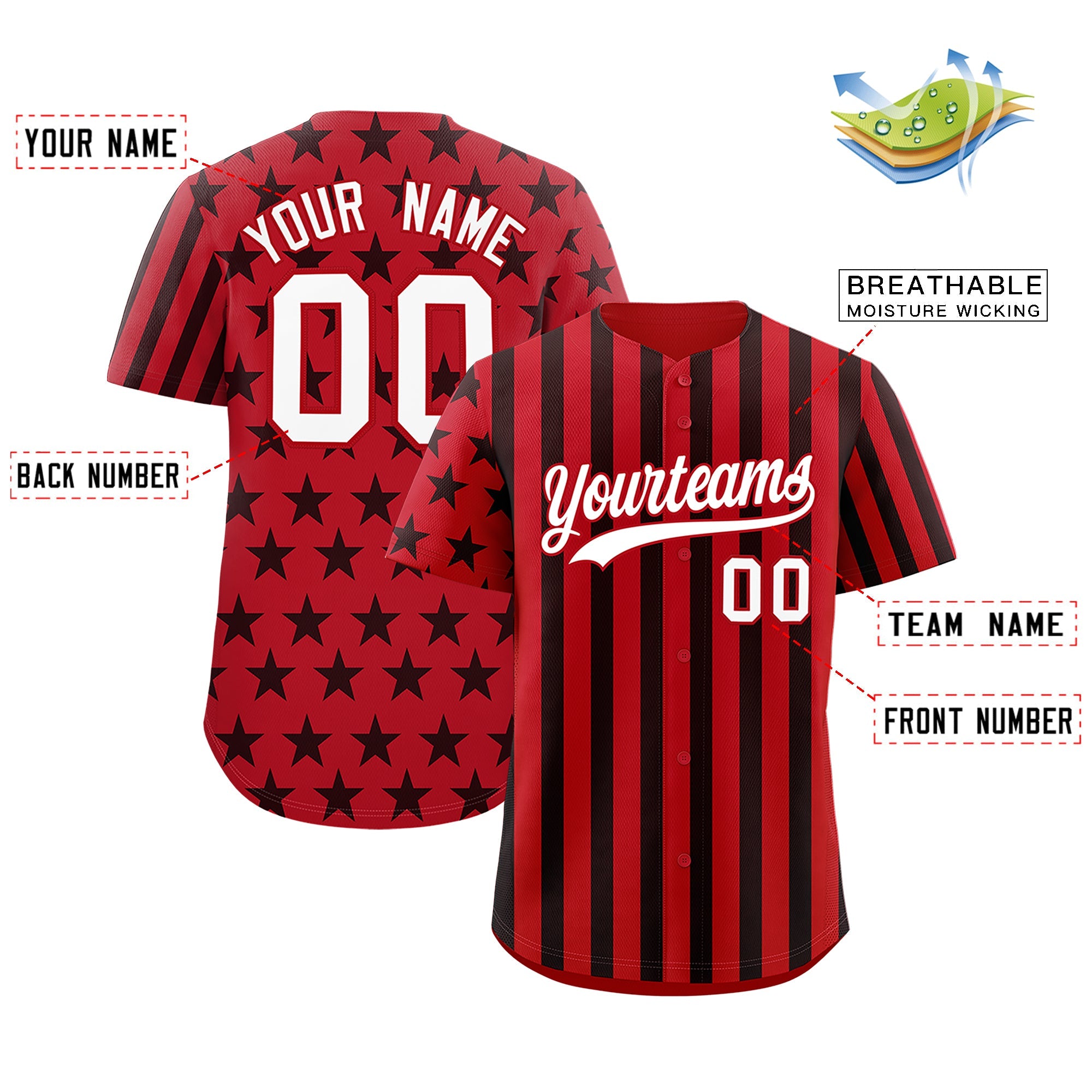 Benutzerdefiniertes Graffiti-Muster-Baseball-Trikot mit amerikanischer Flagge
