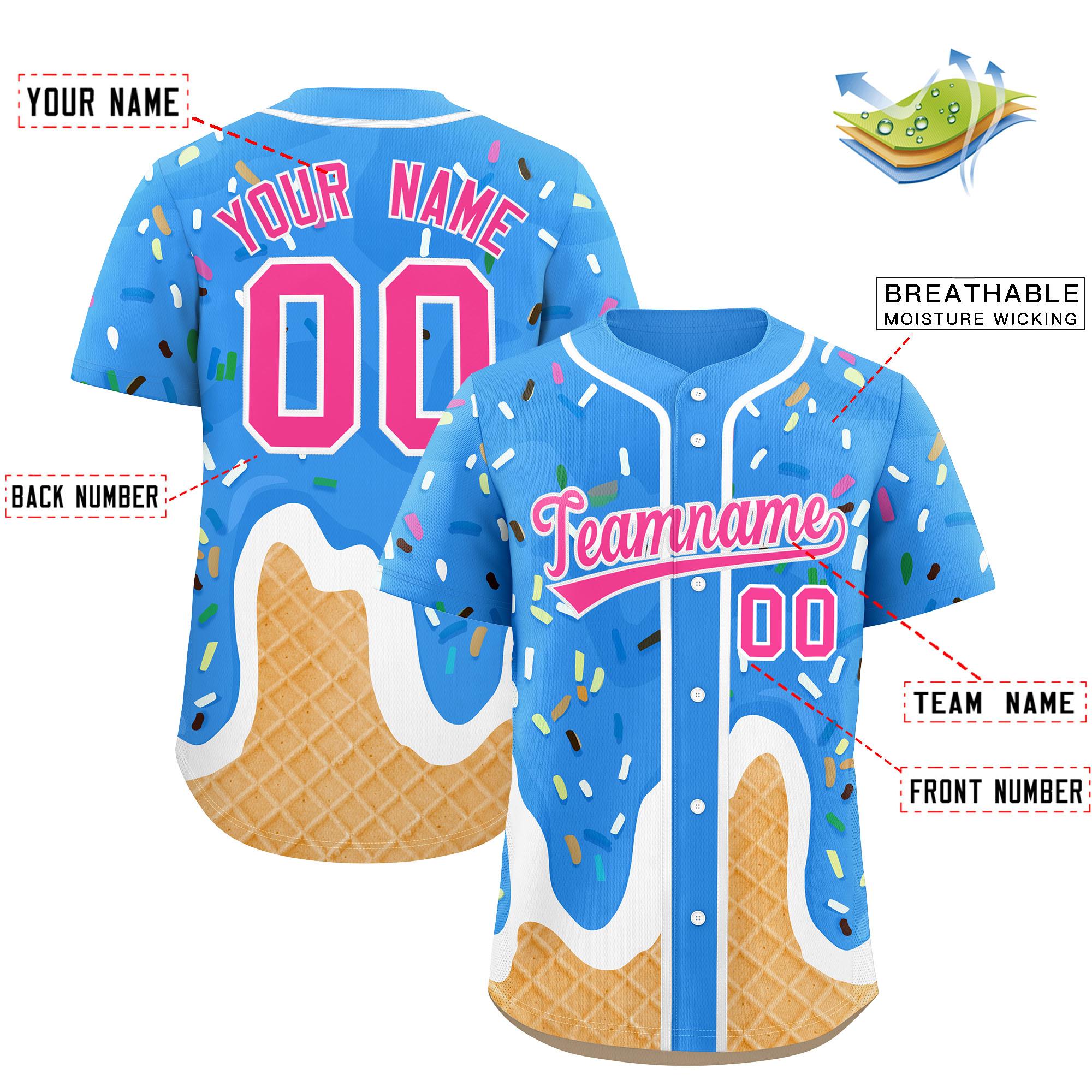 Benutzerdefiniertes Eistüte-Graffiti-Muster, modisches, authentisches Baseball-Trikot Benutzerdefiniertes Eistüte-Graffiti-Muster, modisches, authentisches Baseball-Trikot