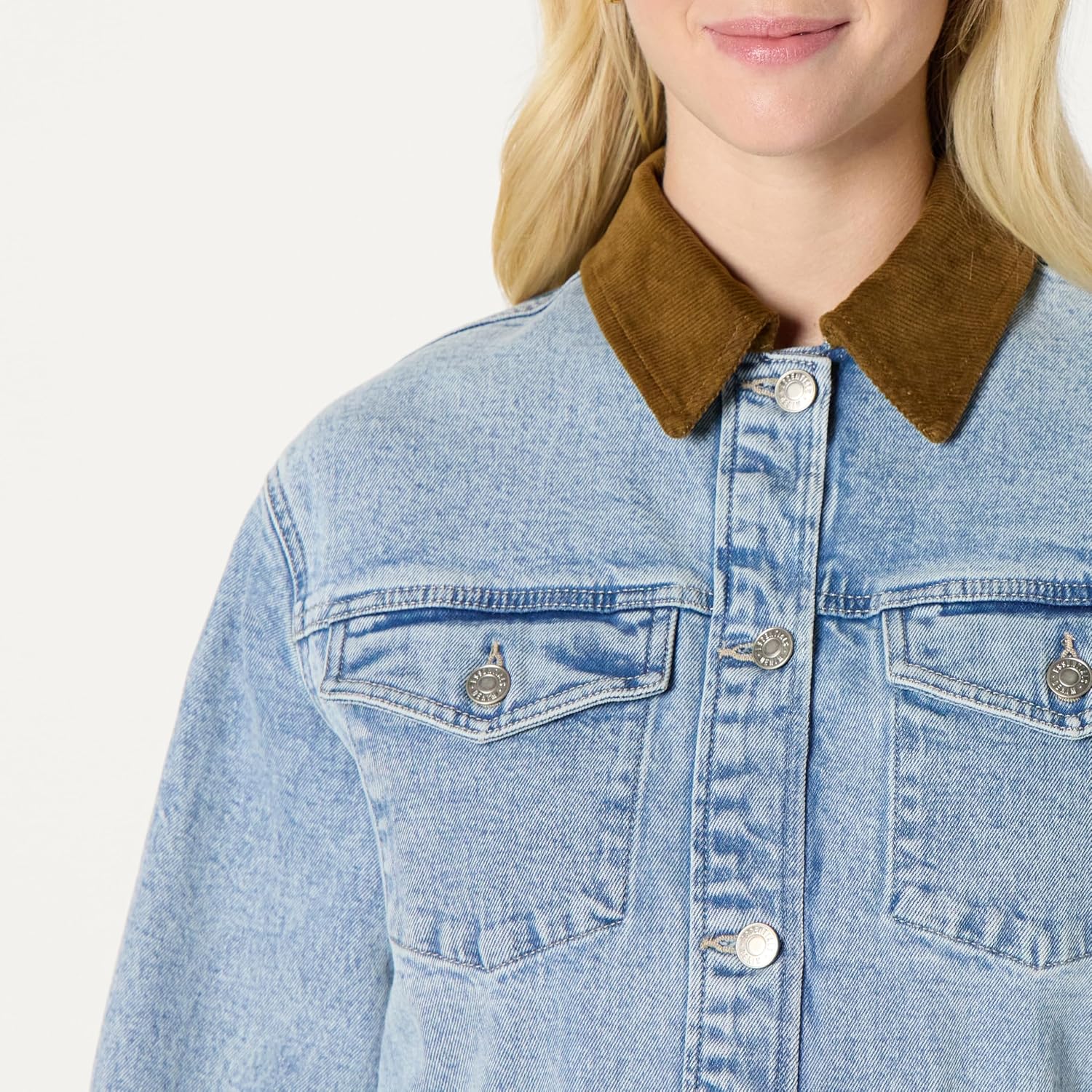 Women's Corduroy Collar Cinched Waist Denim Barn Jacket Women's Corduroy Collar Cinched Waist Denim Barn Jacket