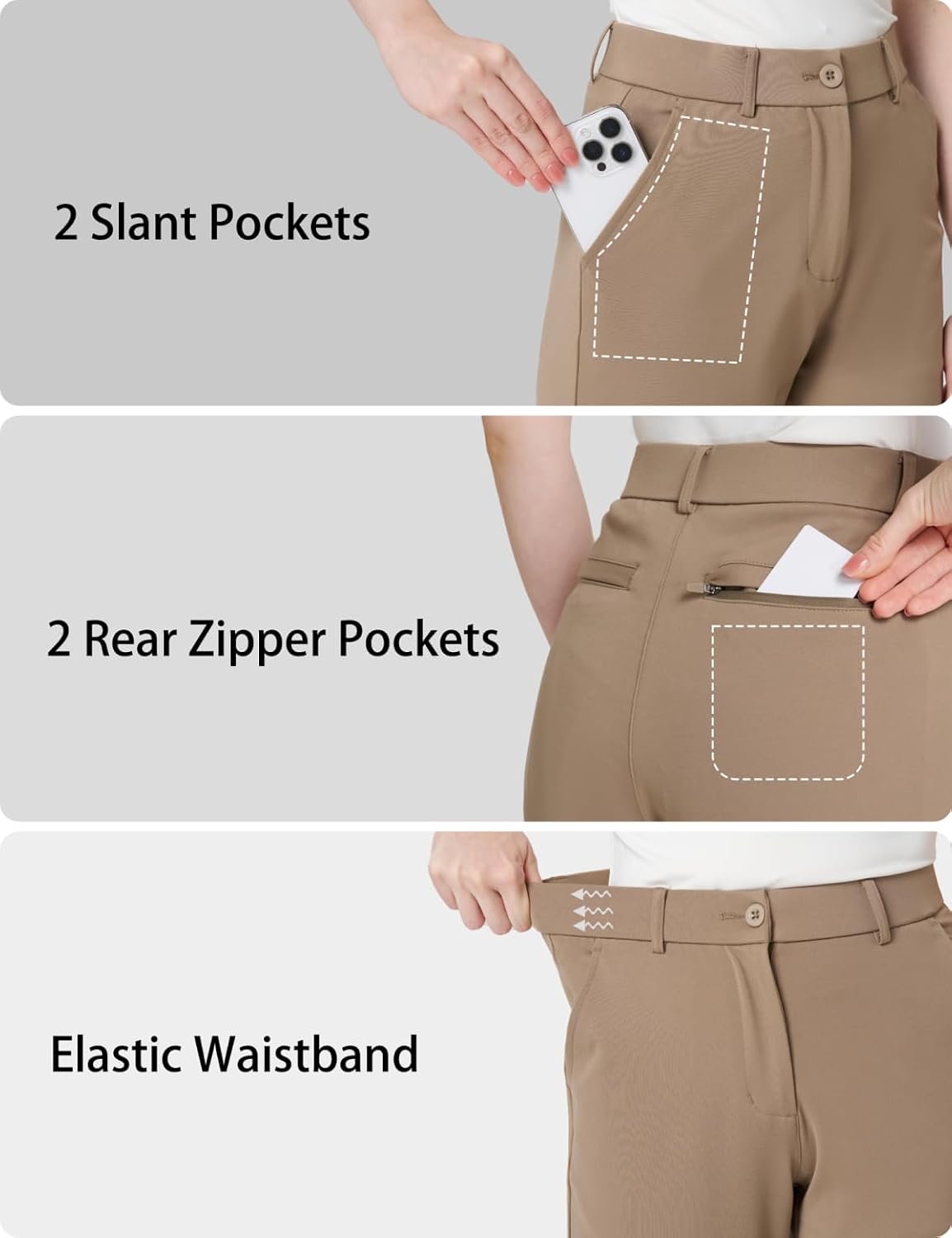 Women's Golf Pants Stretch Ankle Slacks with Pockets Tan