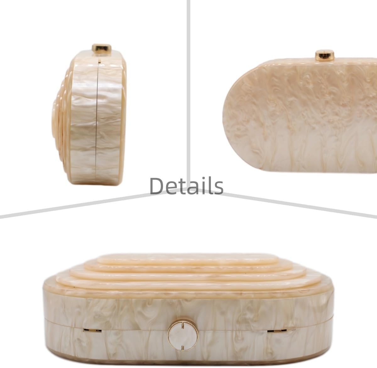 Women's Beige Acrylic Shell Clutch with Gold Chain