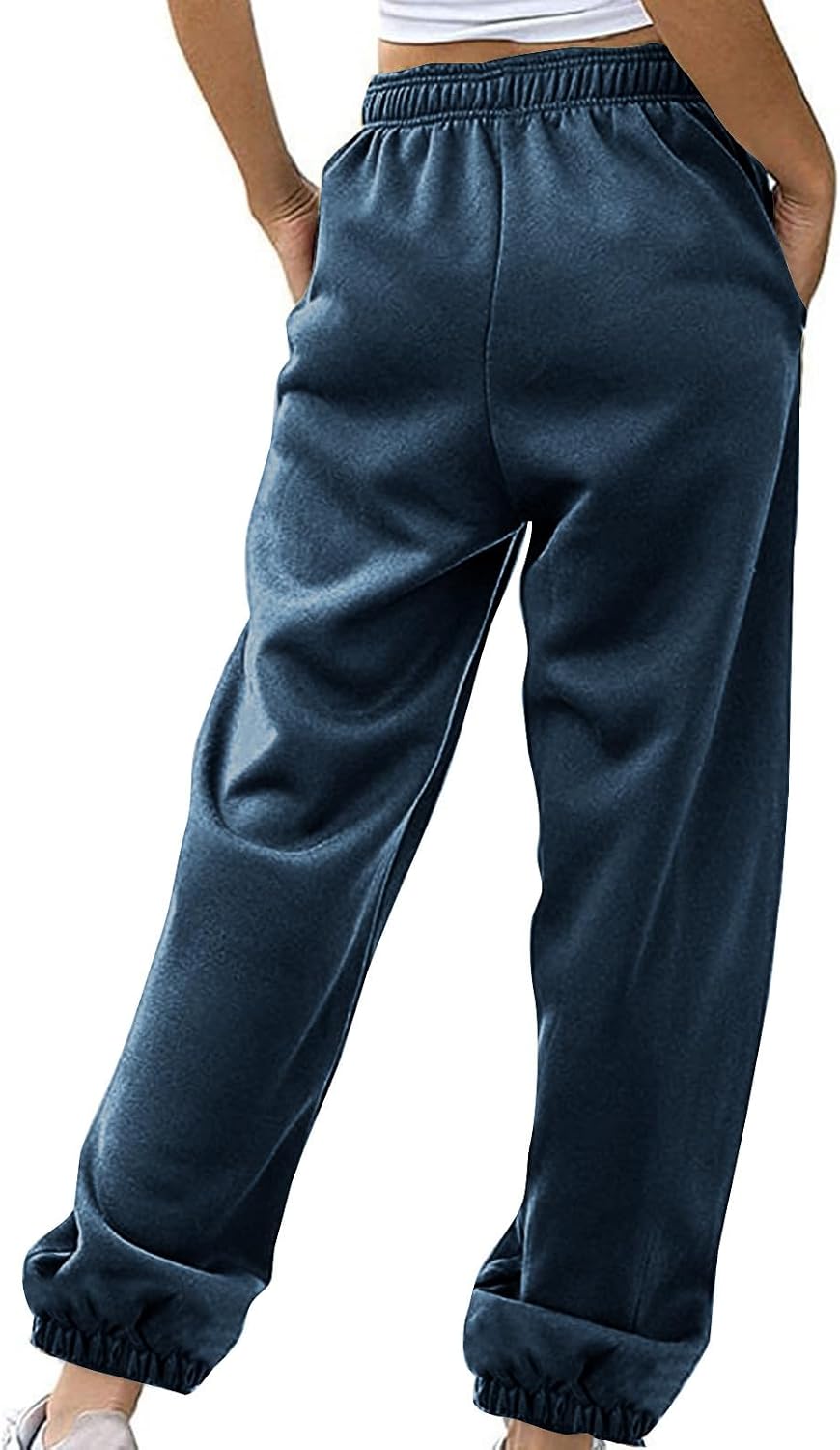 Plain Sweatpants for Women Spring Casual Trousers Elastic Drawstring High Waisted Baggy Lounge Pants with Pockets