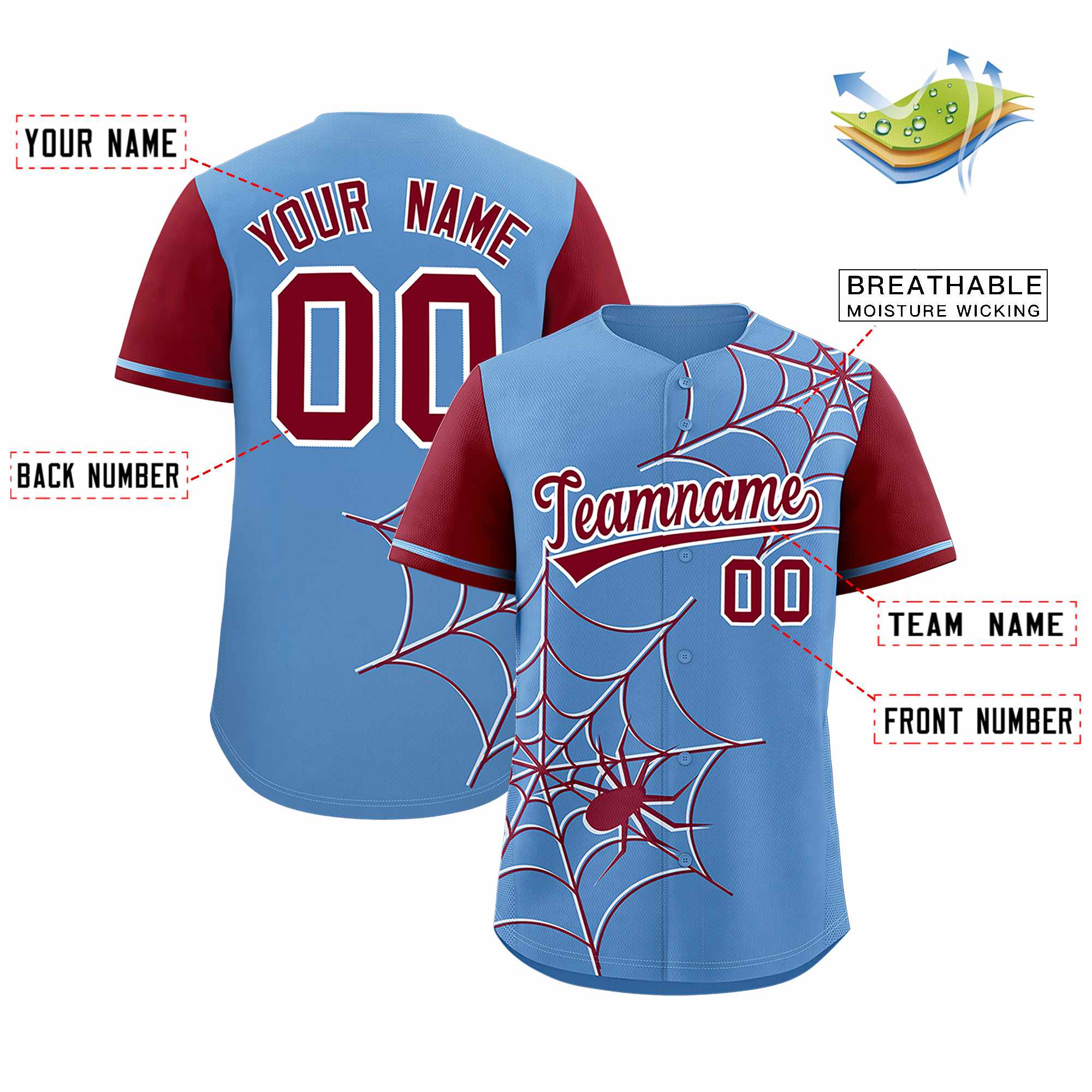 Benutzerdefiniertes Spinnennetz-Muster, Raglanärmel, authentisches Baseball-Trikot