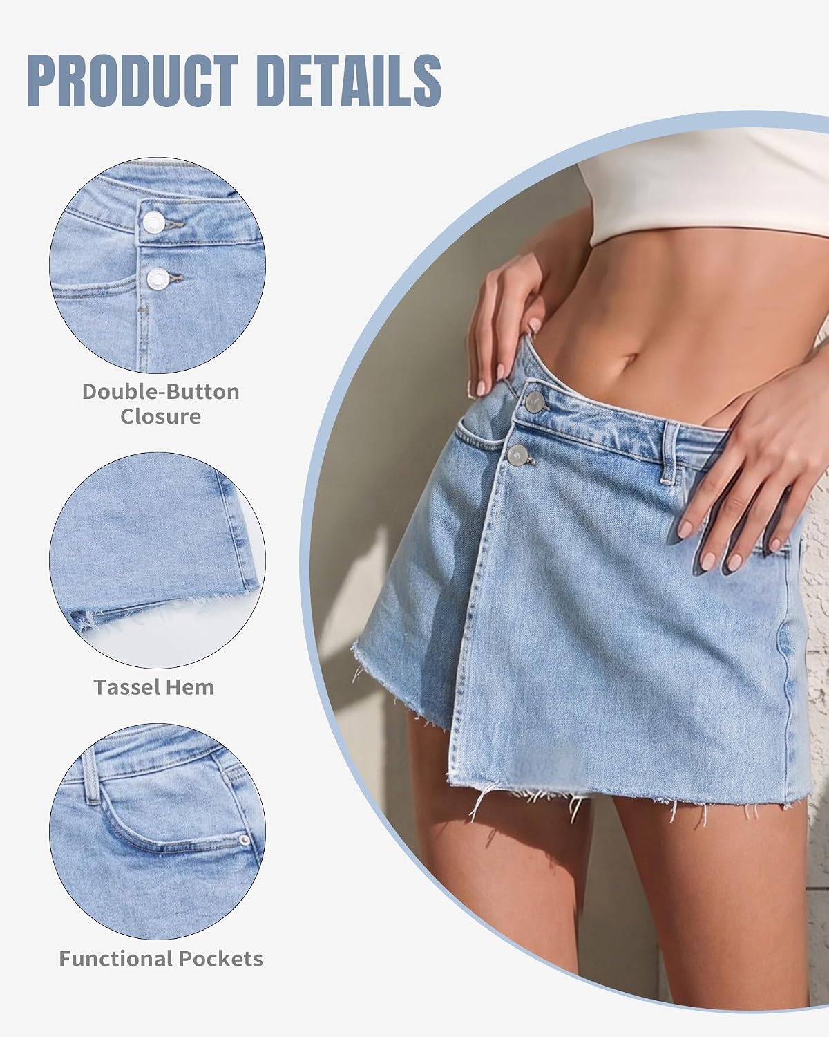 Women's Double Button Wrap Denim Skort Light Blue