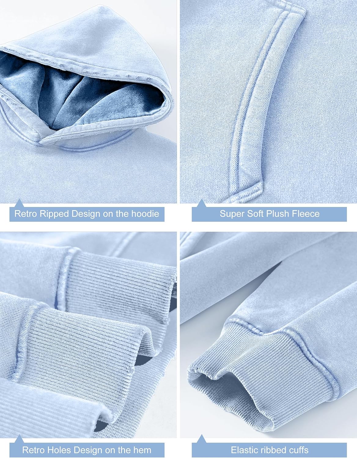 Womens Oversized Hoodie Acid Wash Vintage Sweatshirt Heavyweight Fleece Cotton Streetwear Trendy Sweatshirts