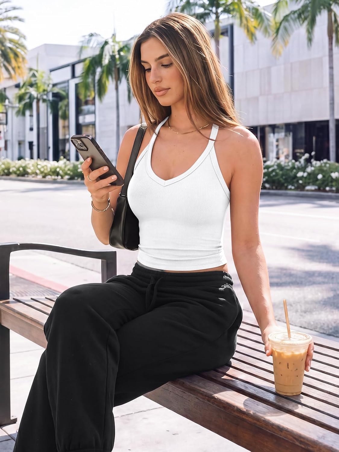 Women's Ribbed V Neck Racerback Cami White