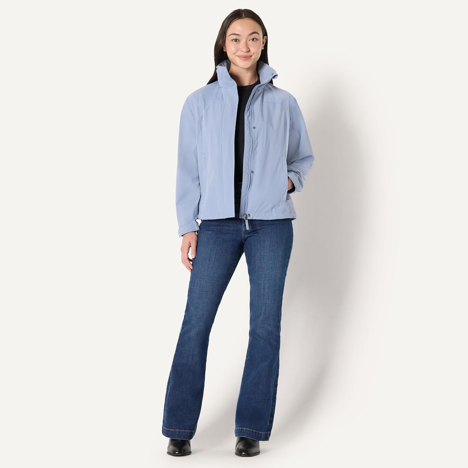 Women's Packable Rain Jacket Waterproof Hood Dusty Blue