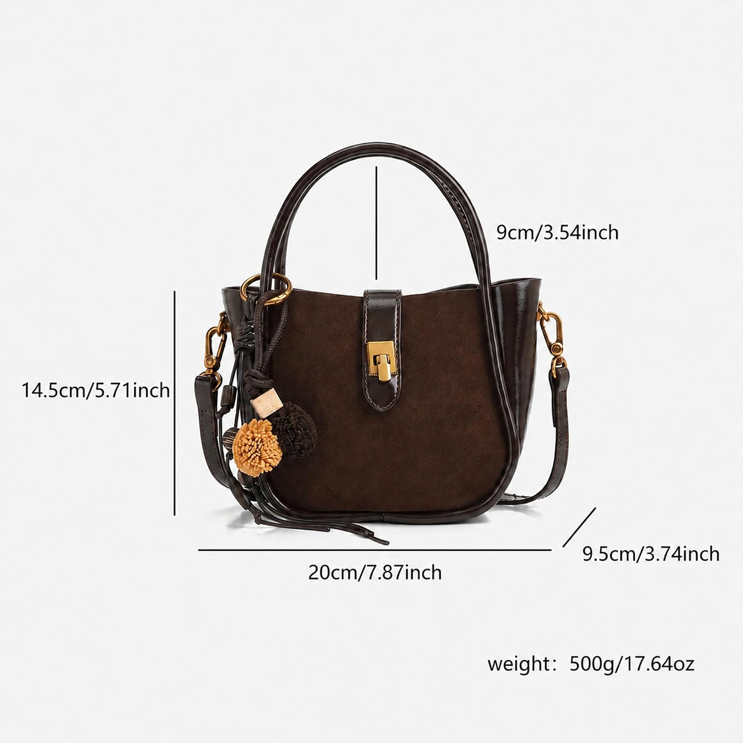 Women's Suede Patchwork Turn-Lock Hobo Handbag, Brown Women's Suede Patchwork Turn-Lock Hobo Handbag, Brown