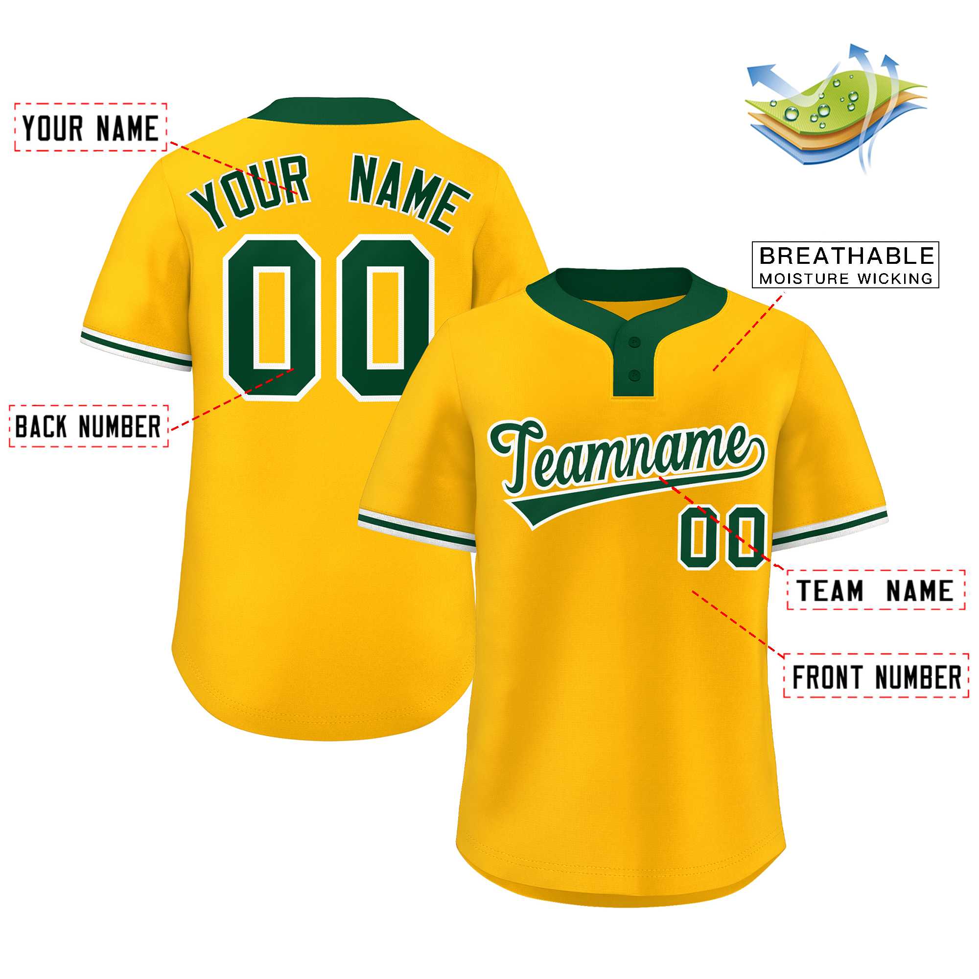 Custom Kelly Green-White Classic Style Authentic Two-Button Softball Jersey