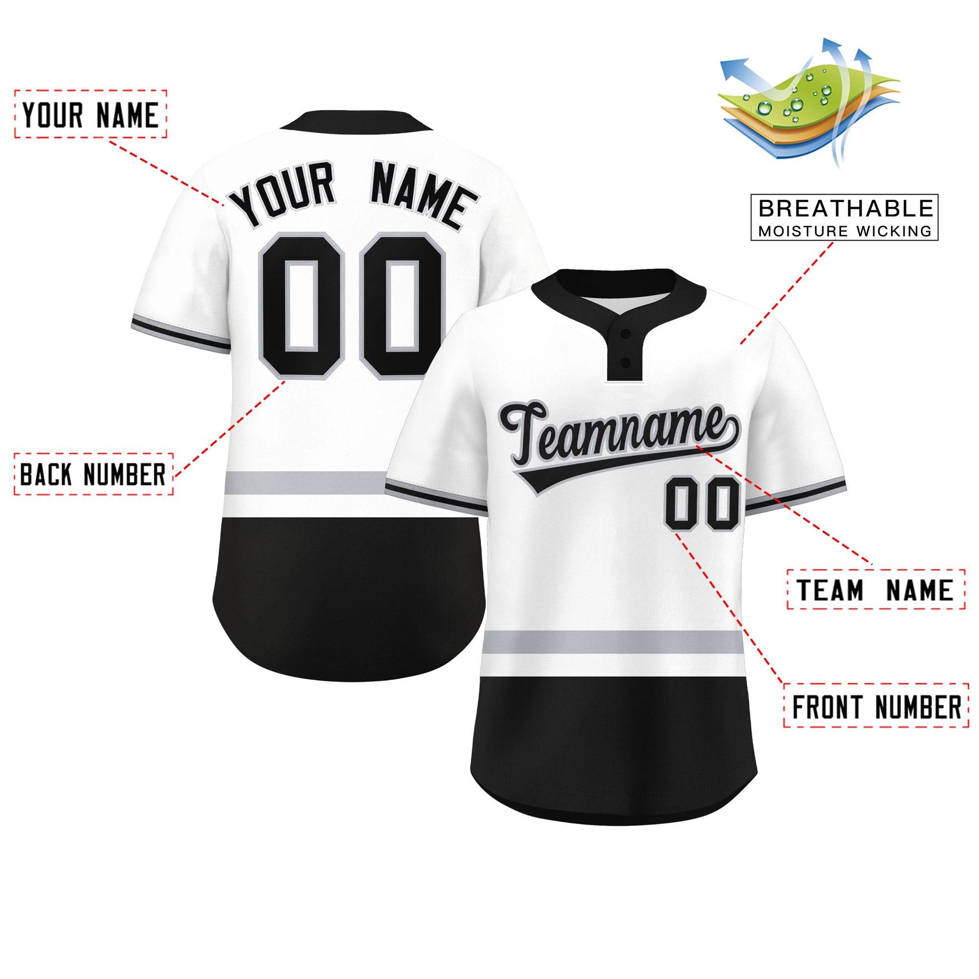 Custom Color Block Personalized Authentic Two-Button Softball Jersey