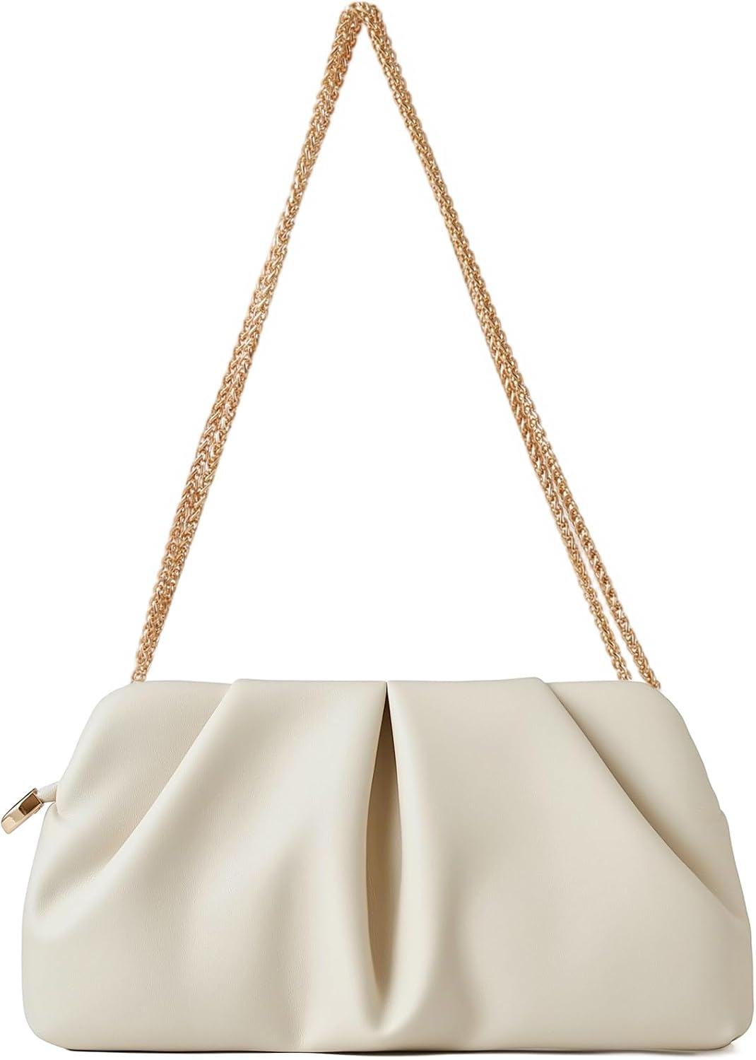 Women's Ruched Clutch Purse PU Leather Evening Bag Cream